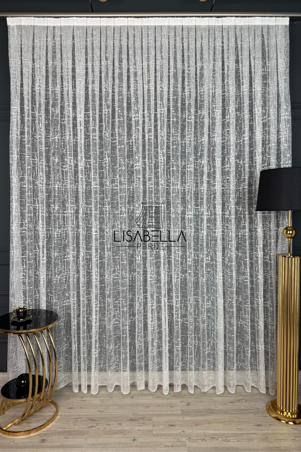 LisabellaHome Lines Çizgisel Geometrik Desen Ütü İstemez Tül Perde (1x3 Sık Pile Dikişli)
