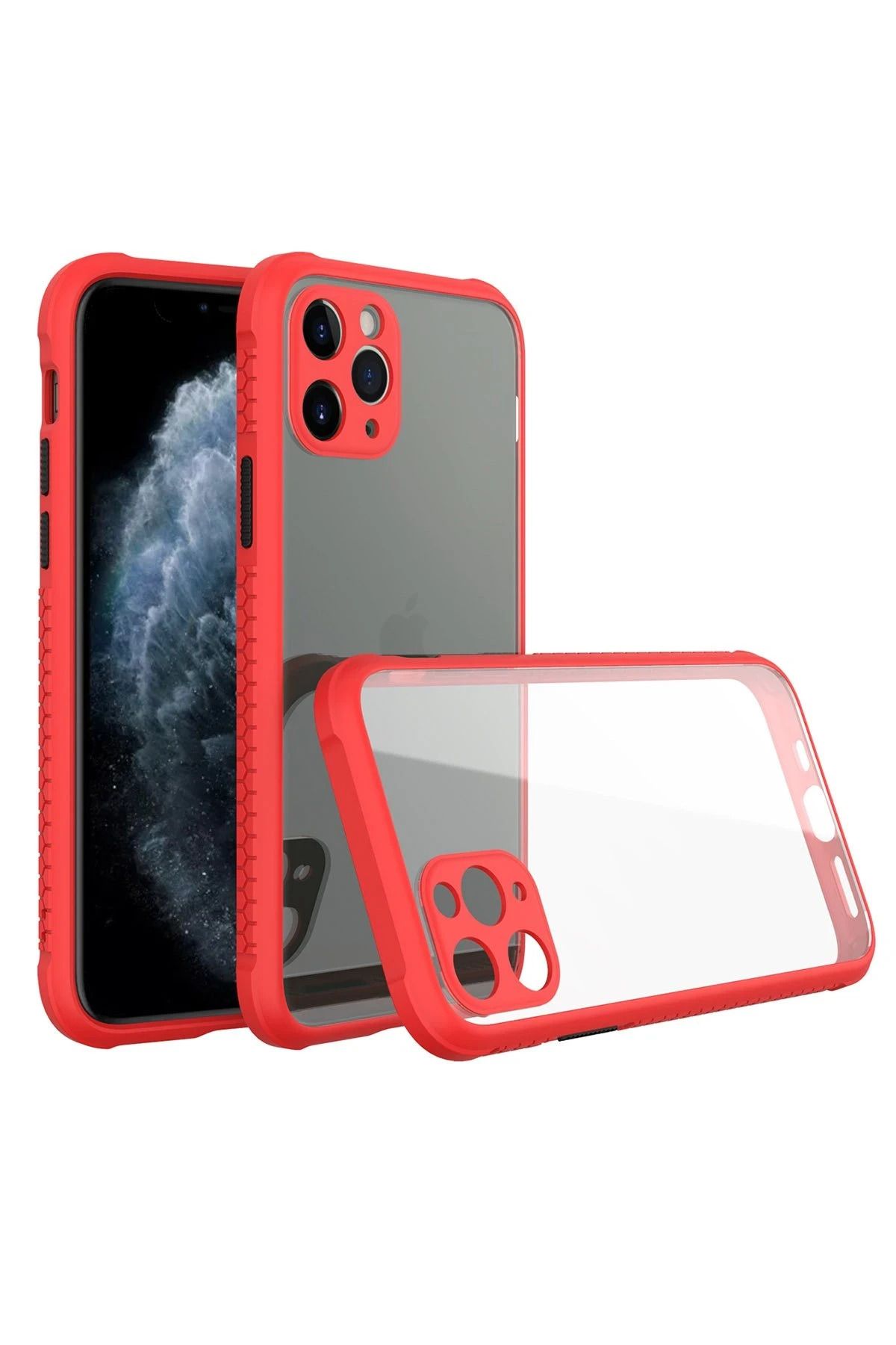 NewFace iPhone 11 Pro Max Kılıf Miami Şeffaf Silikon - Kırmızı DPMAH