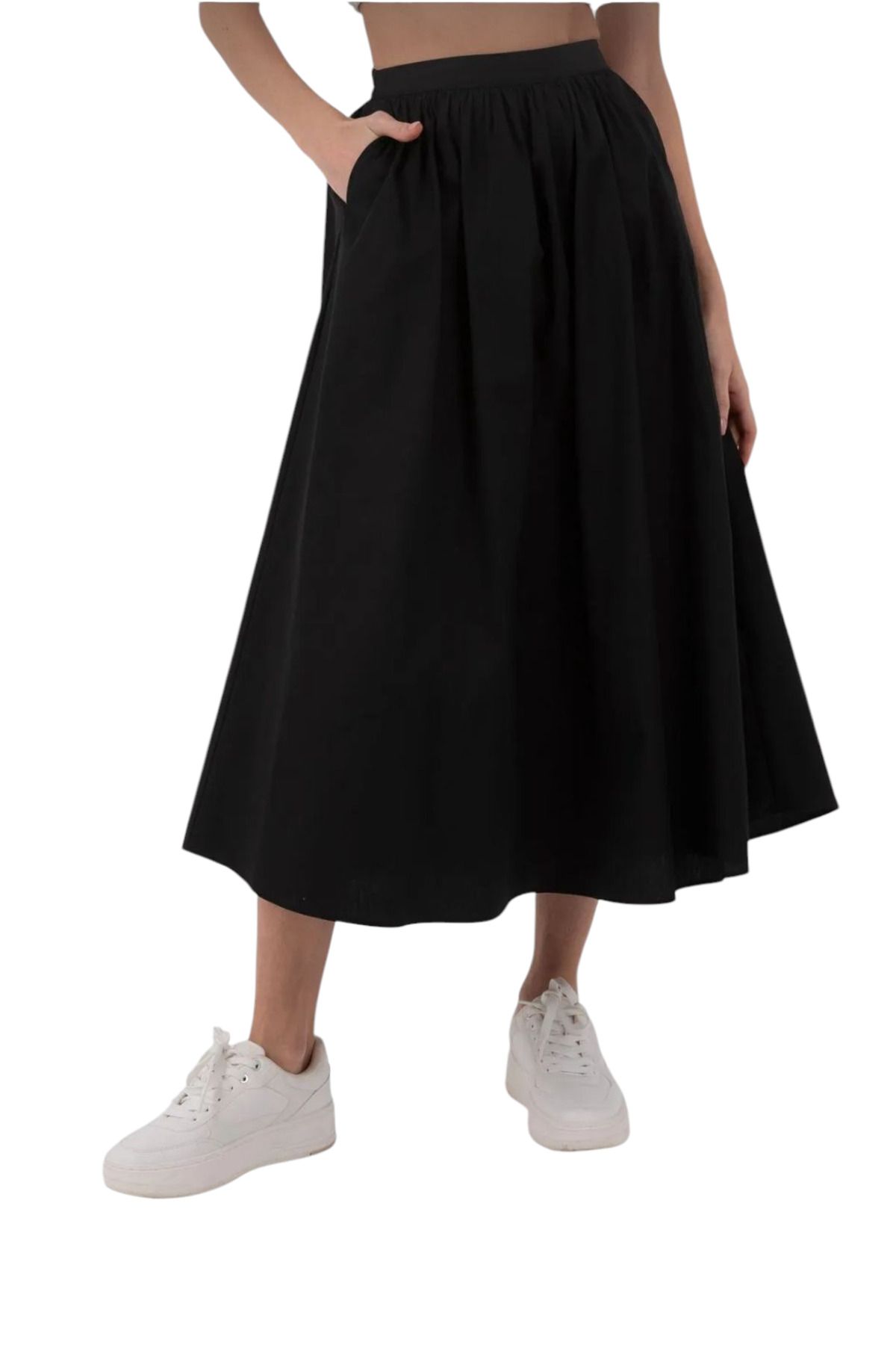 Lovely butik KADIN BELİ LASTİKLİ POPLİN ETEK
