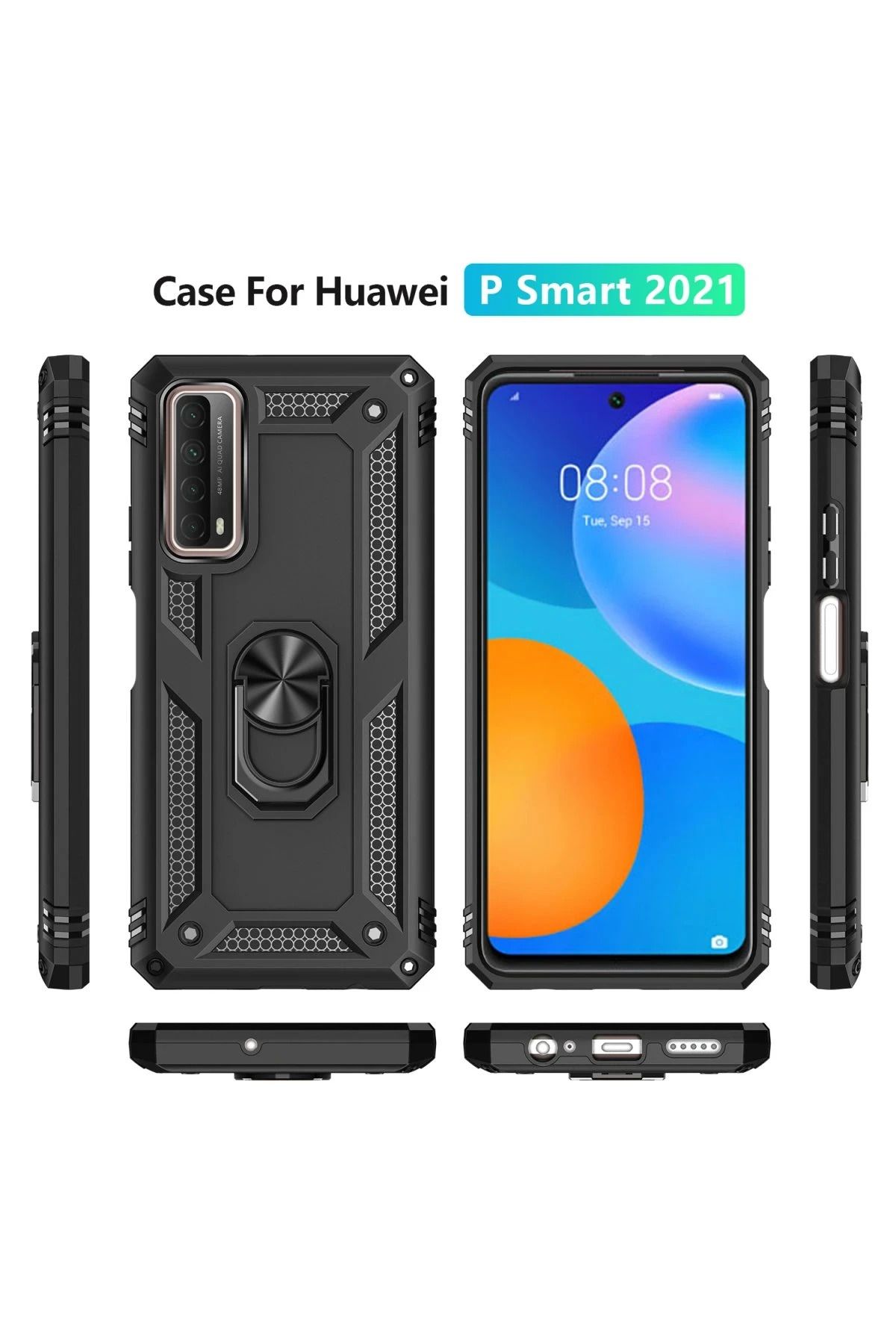 NewFace Huawei P Smart 2021 Kılıf Sofya Yüzüklü Silikon Kapak - Siyah BSTMY