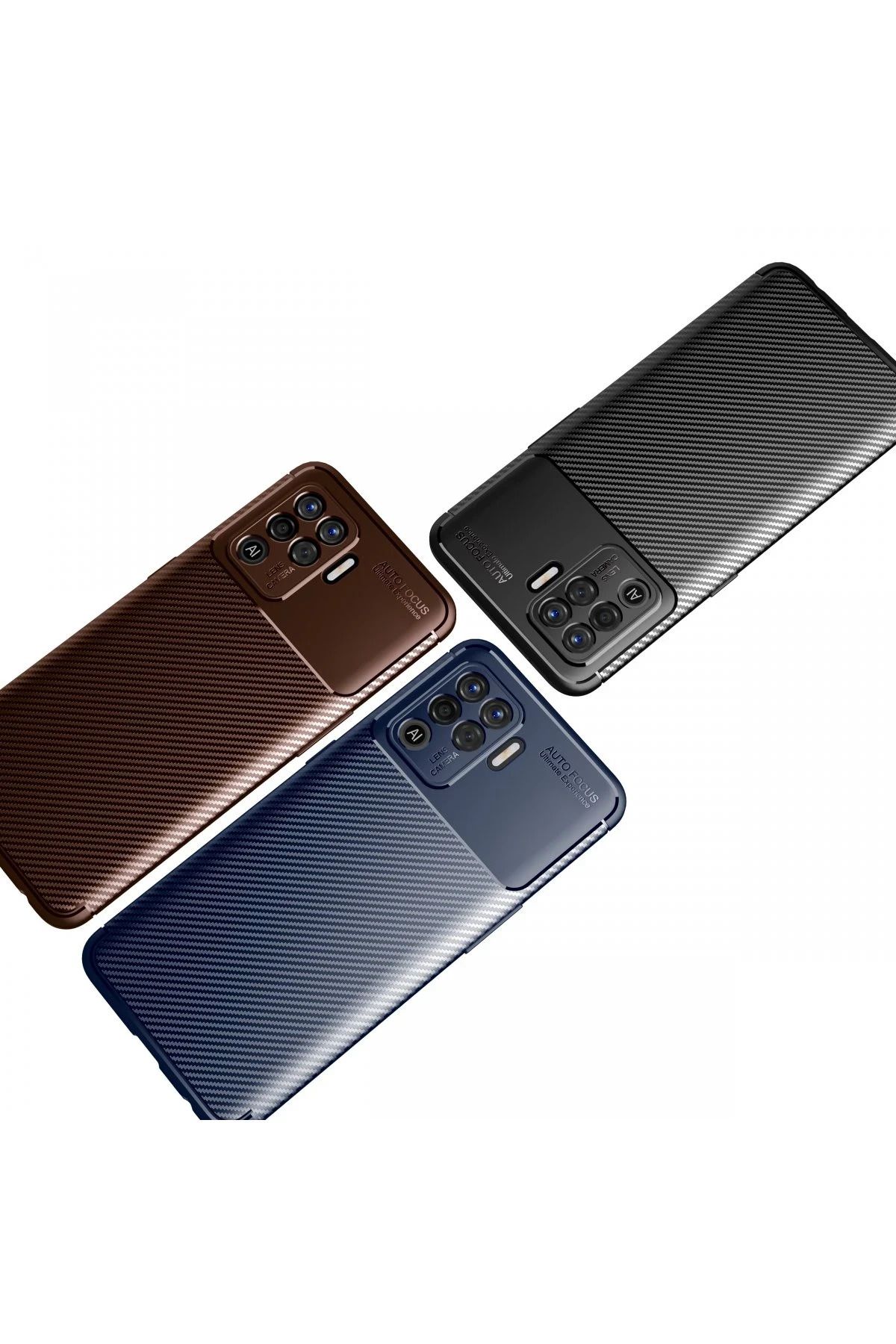 NewFace Reno 5 Lite Kılıf Auto Focus Karbon Kapak - Kahverengi BSTMY