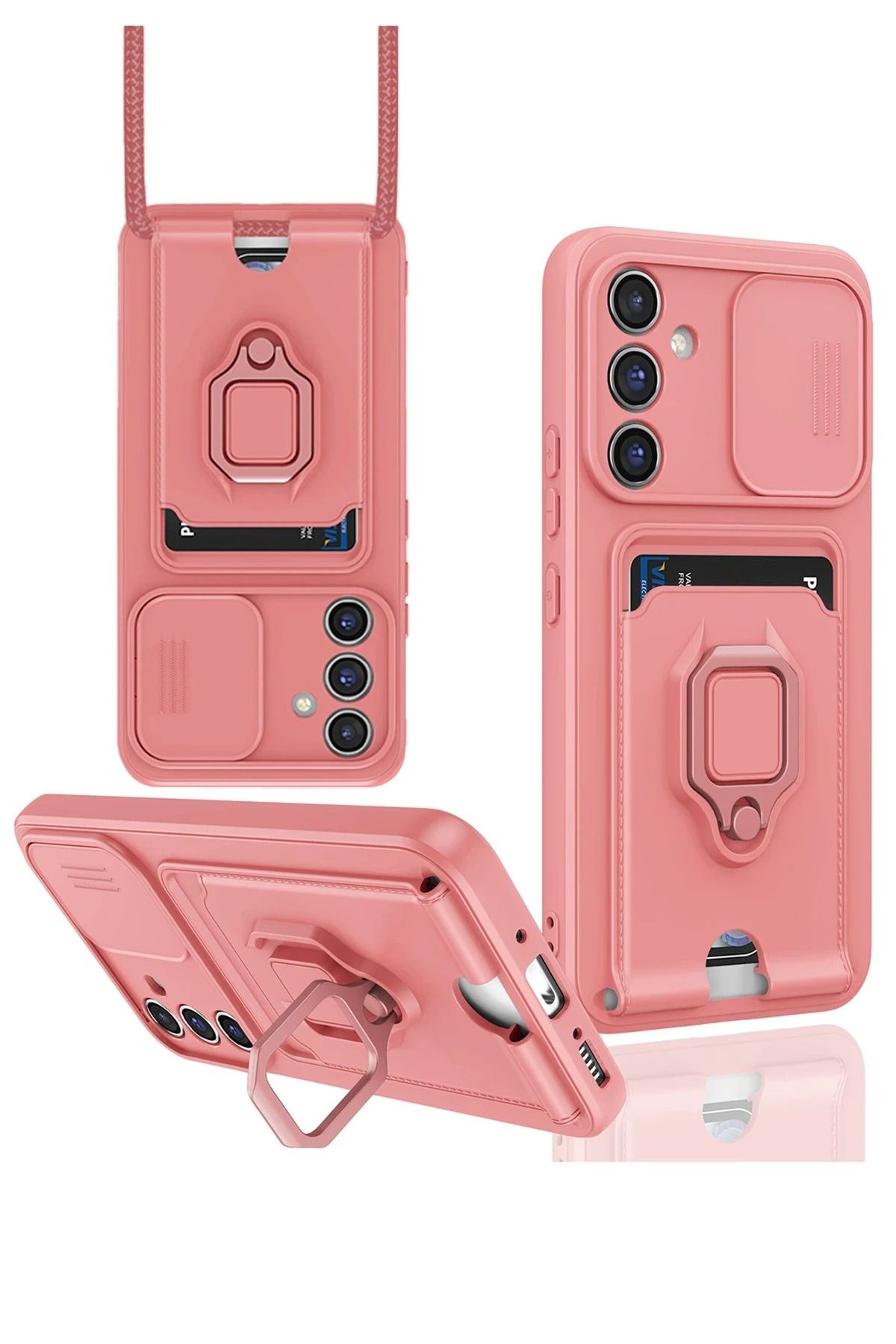 NewFace Samsung Galaxy A25 5G Kılıf Zuma Kartvizitli Yüzüklü Silikon - Pembe DPMAH