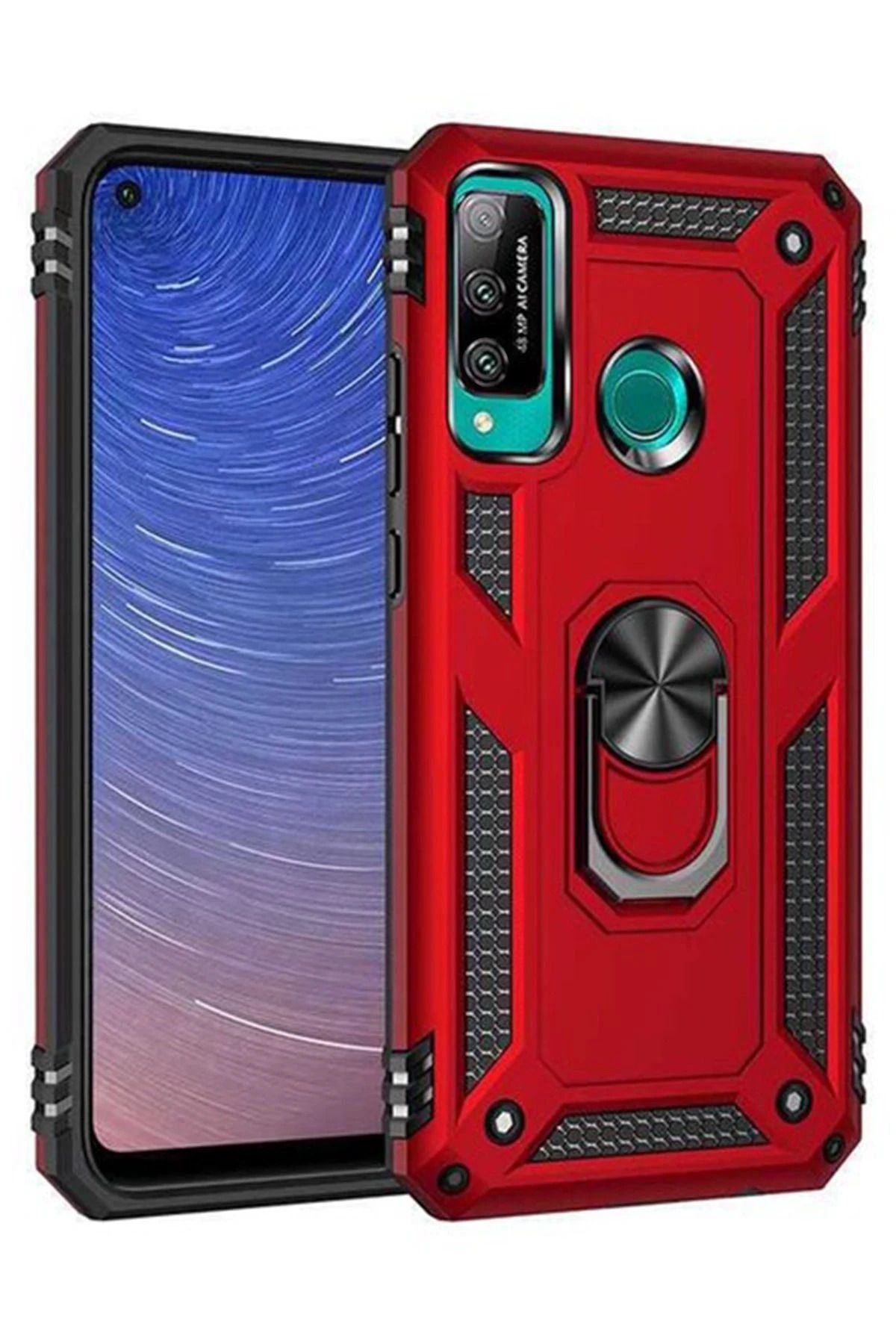NewFace Huawei P40 Lite E Kılıf Sofya Yüzüklü Silikon Kapak - Kırmızı BSTMY