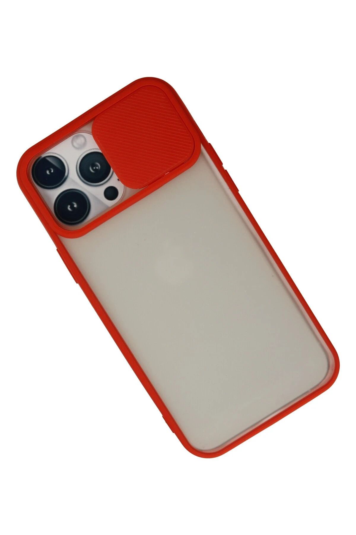 NewFace iPhone 13 Pro Max Kılıf Palm Buzlu Kamera Sürgülü Silikon - Kırmızı DPMAH