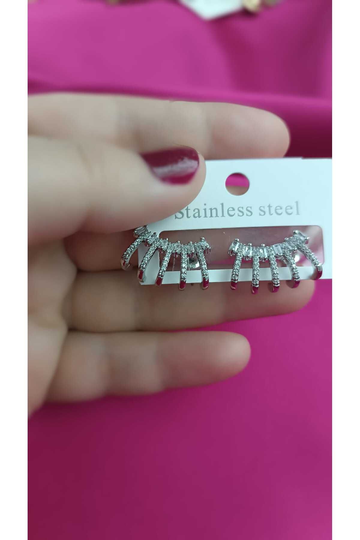 shop Çelik Kararma Yapmaz Taşlı Kaburga Model Kadın Küpe