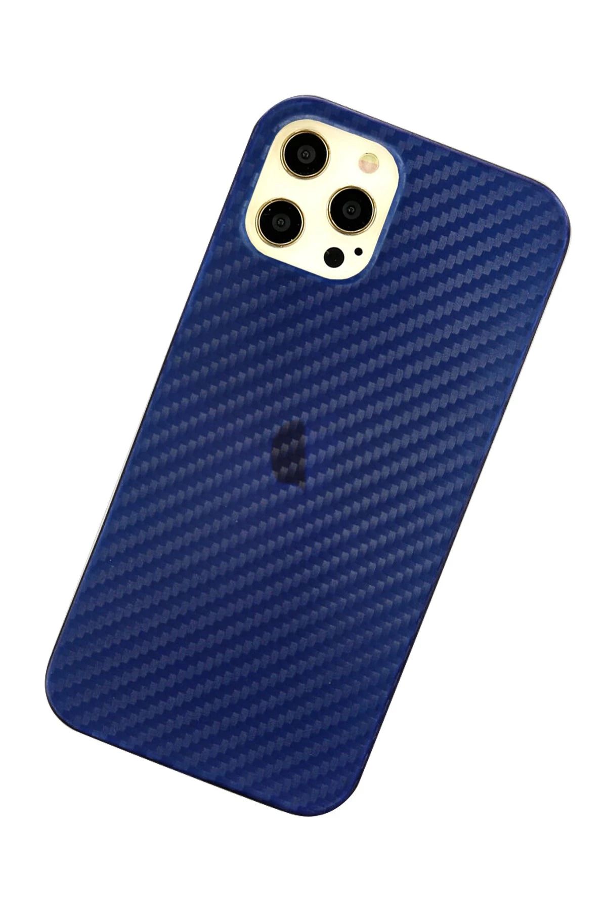 NewFace iPhone 12 Pro Max Kılıf Karbon PP Silikon - Mavi SVLRS
