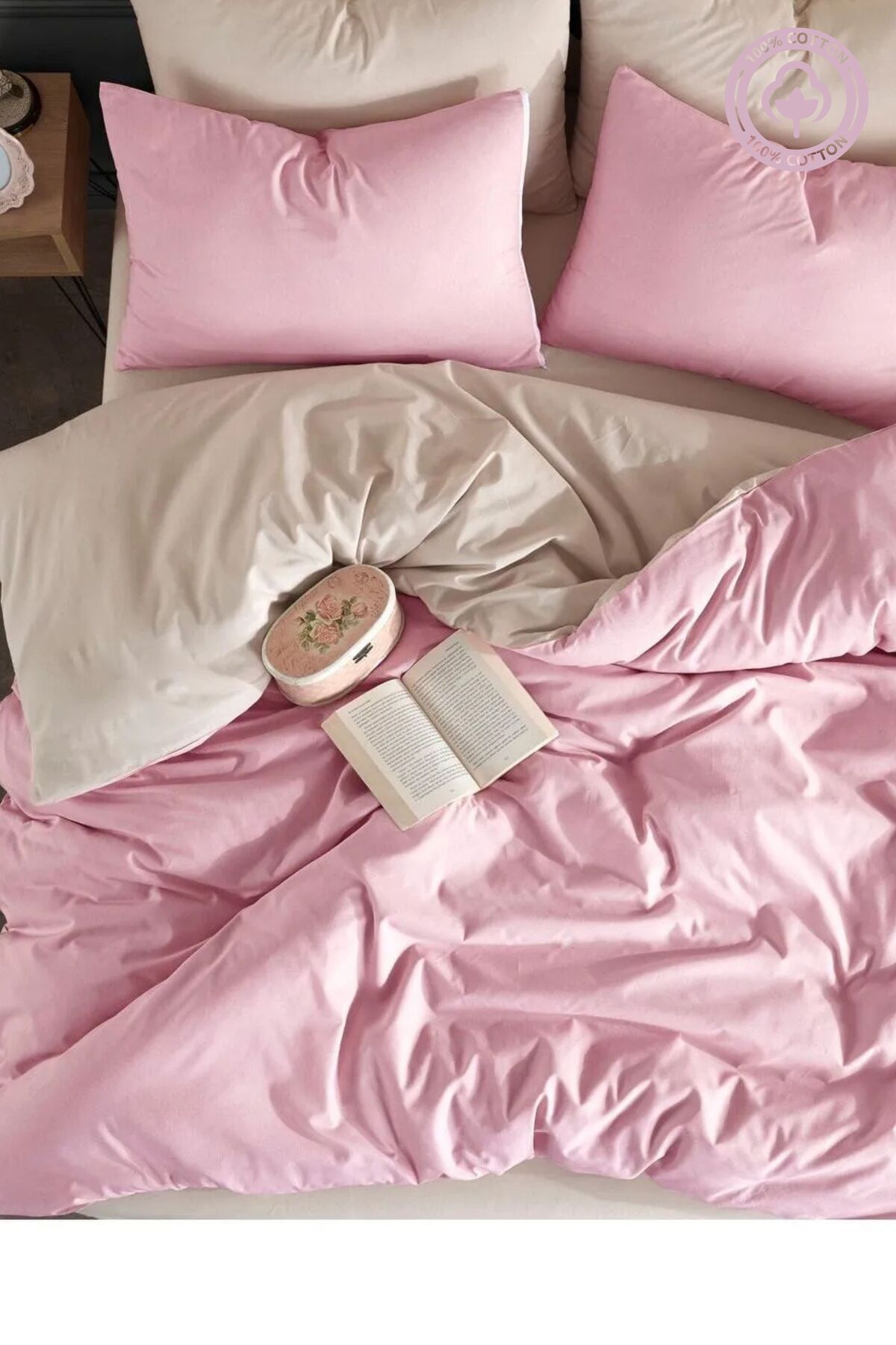 Sheri Home Tekstil ÇarşafI Lastikli Tek Kişilik Nevresim Takımı | GİRL Pudra Bej