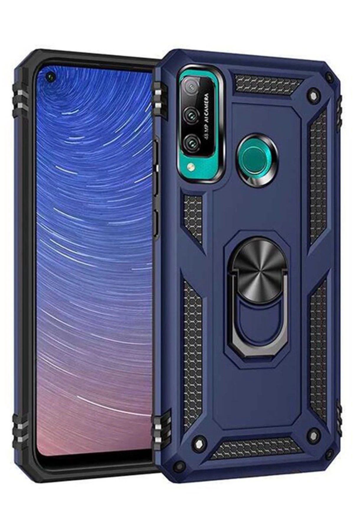 NewFace Huawei P40 Lite E Kılıf Sofya Yüzüklü Silikon Kapak - Lacivert BSTMY