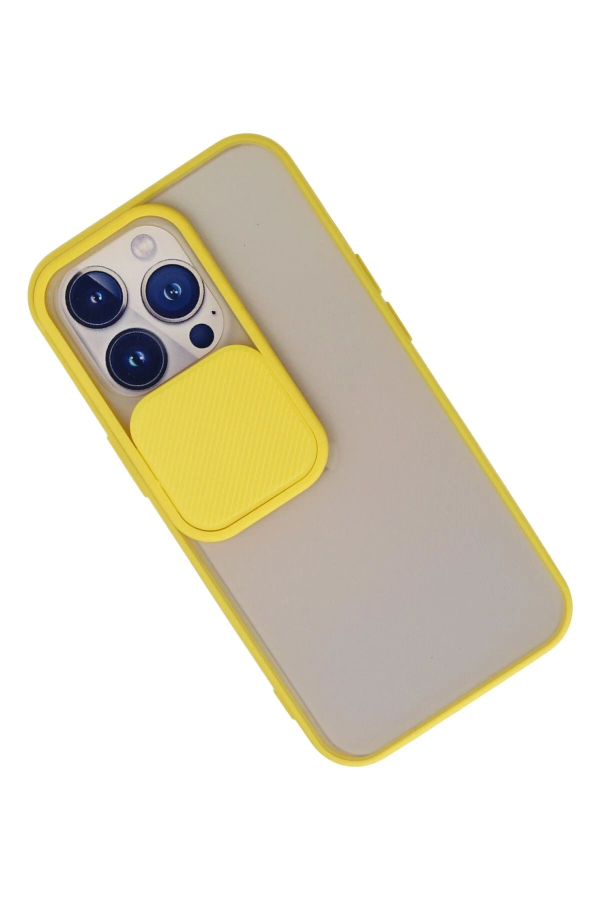 NewFace iPhone 13 Pro Kılıf Palm Buzlu Kamera Sürgülü Silikon - Sarı WLZOR