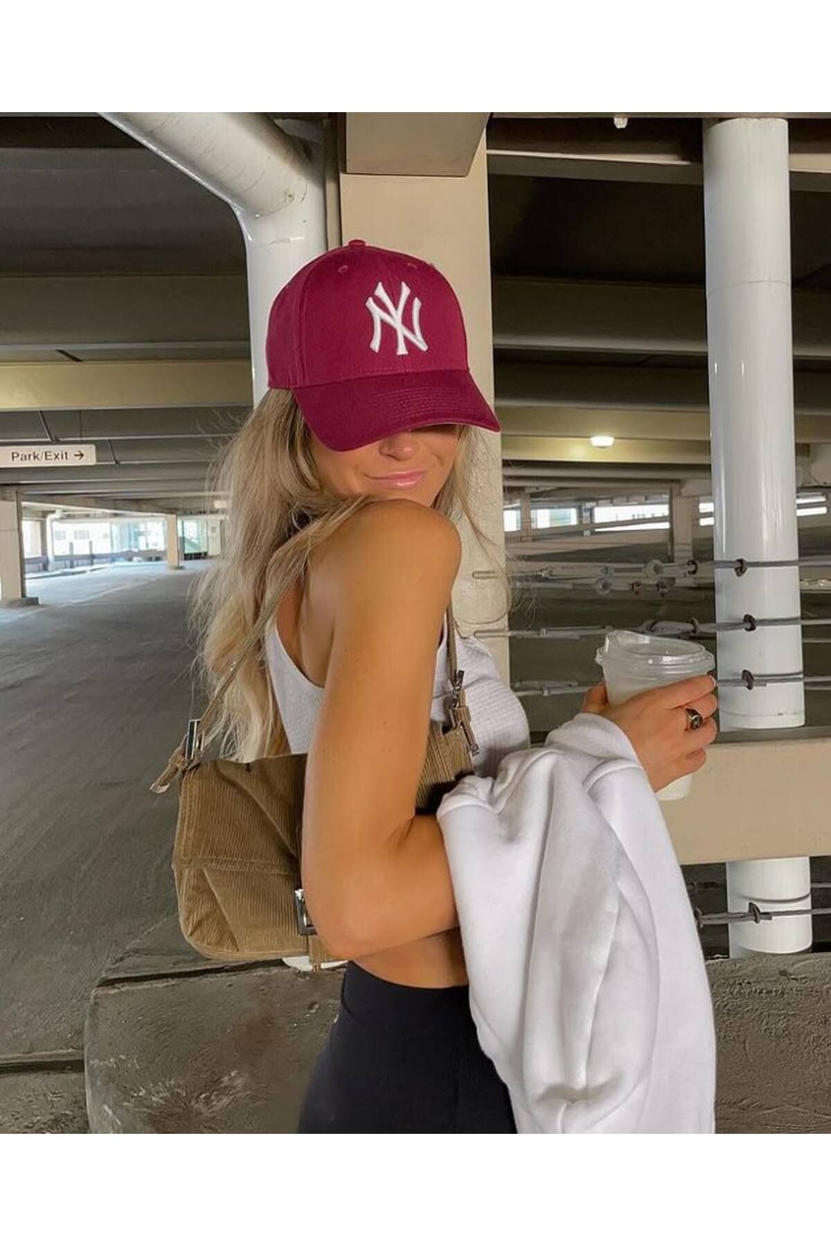Moda Days Unisex Bordo Renk Beyaz Nakış NY Nakışlı Beyboz Şapka