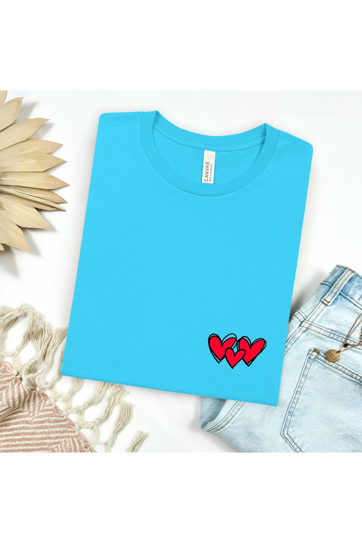 GHAND Love icons kalp 3 lü kalpler Baskılı Unısex Normal Kalıp T-Shirt