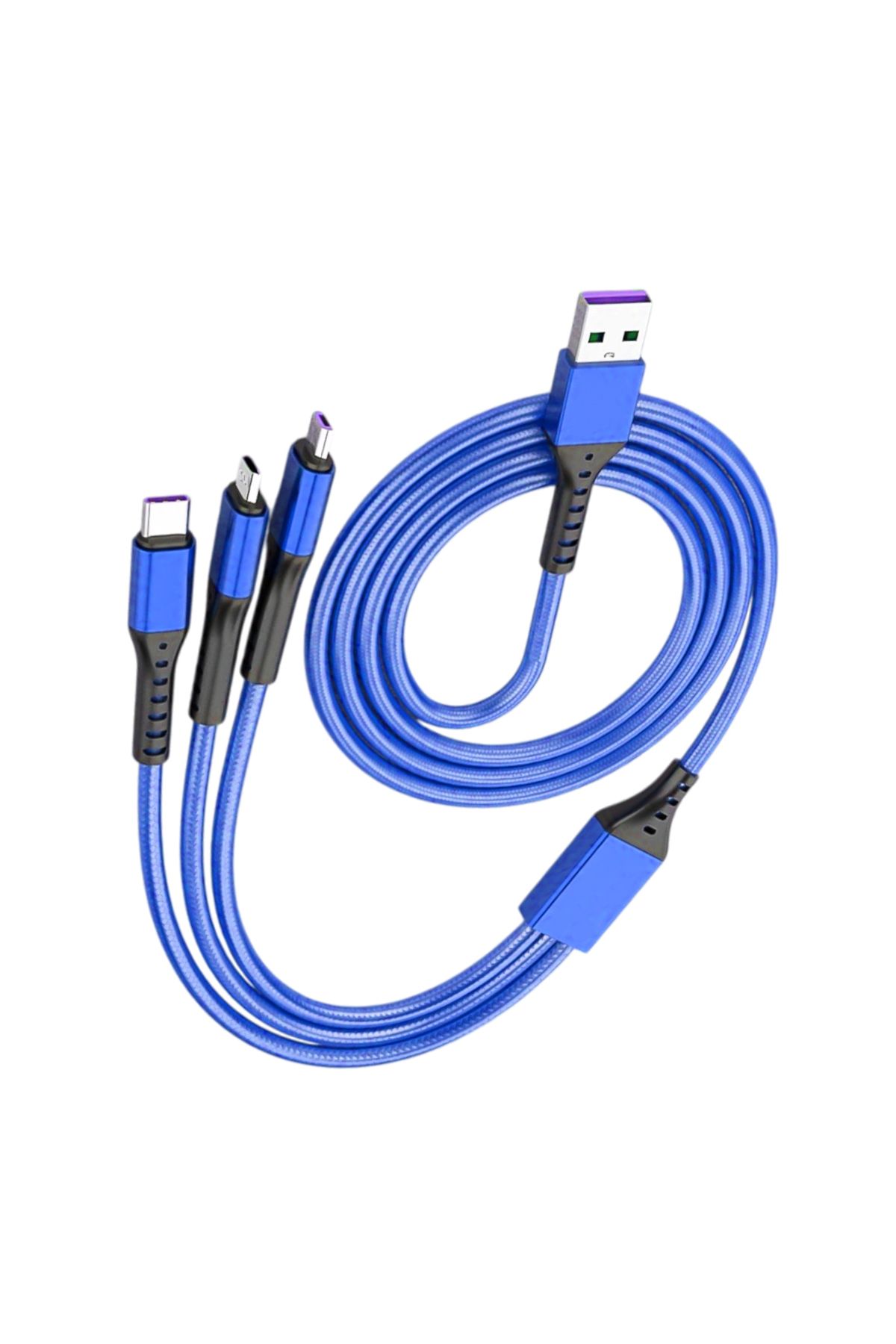 Emperium 3IN1 MAVİ 1.2 METRE (MICRO USB - LIGHTNING - TYPE C) TELEFON ŞARJ KABLOSU