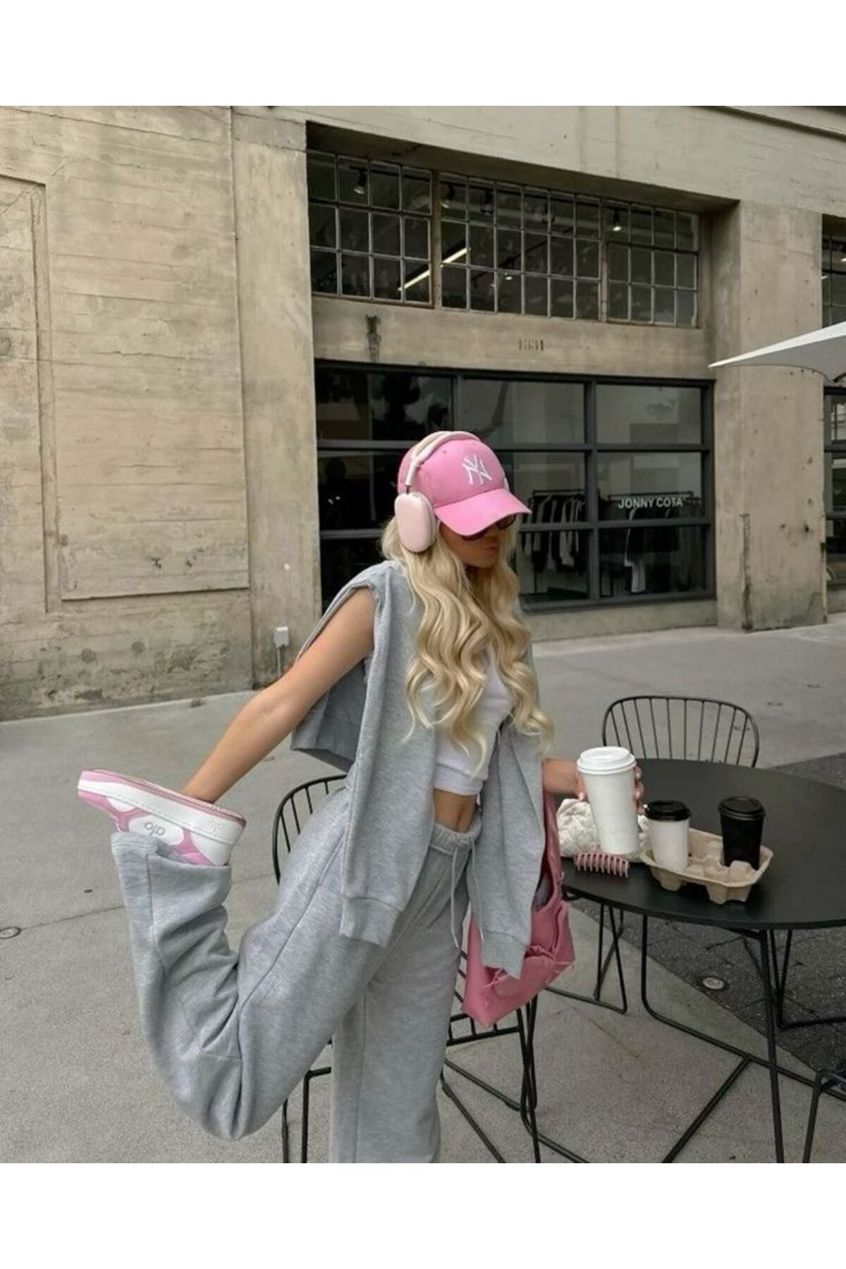 Moda Days Unisex Pudra Pembe Renk Beyaz Nakış NY Nakışlı Beyboz Şapka