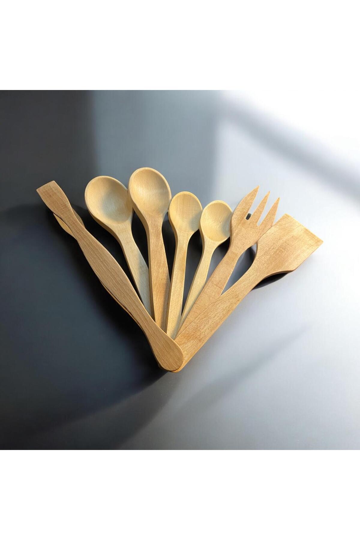 YTA collection-Yta Wooden Spoon Set – 8 Pieces, Natural Beaamber Wood with Stand 3