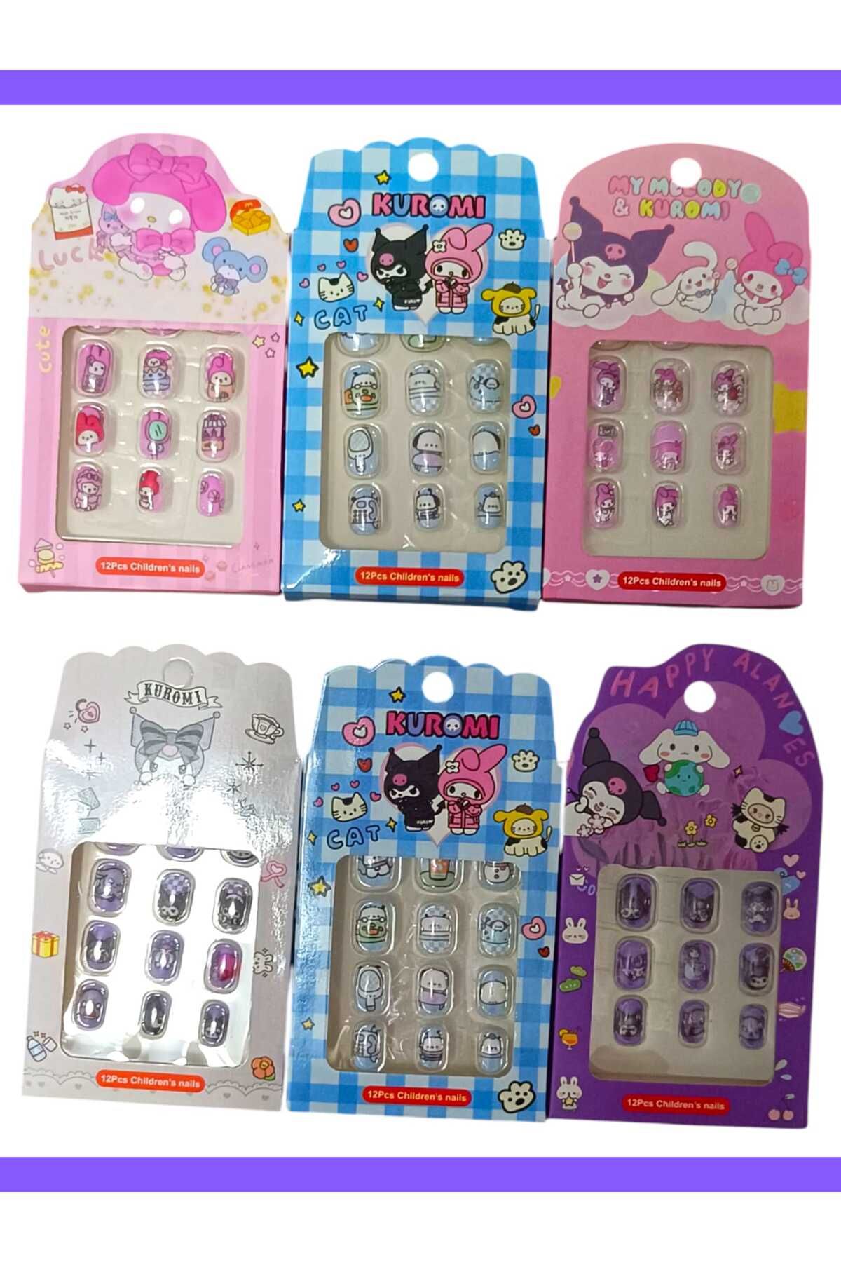Eva Rose 6 Paket Kendinden Yapışkanlı takma Tırnak Çocuk takma Tırnak Kız çocuk Tırnak Çocuk Takma Tırnağı