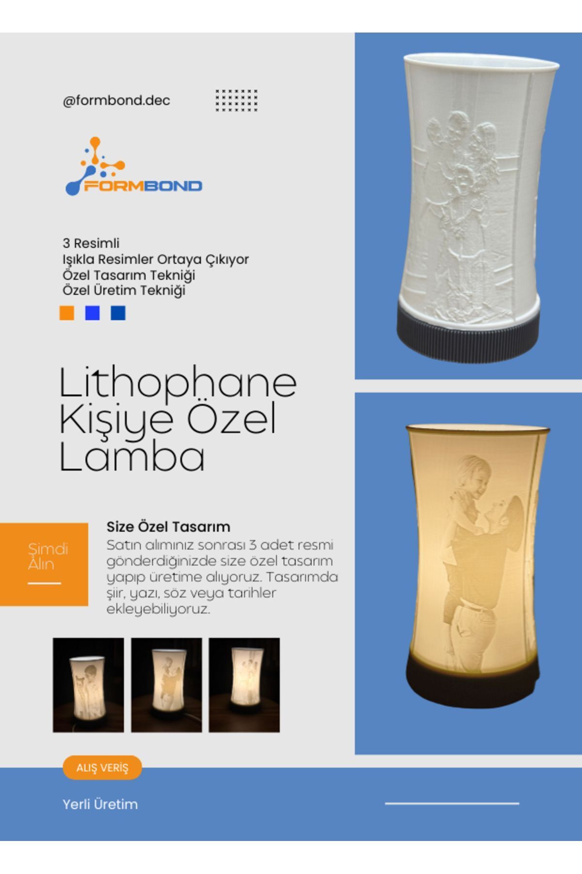 FORMBOND Lithophane Lamba, Kişiye Özel, 3 Resimli, Abajur, 3d, Hediye, Doğum Günü, Sevgililer Günü, Evlilik