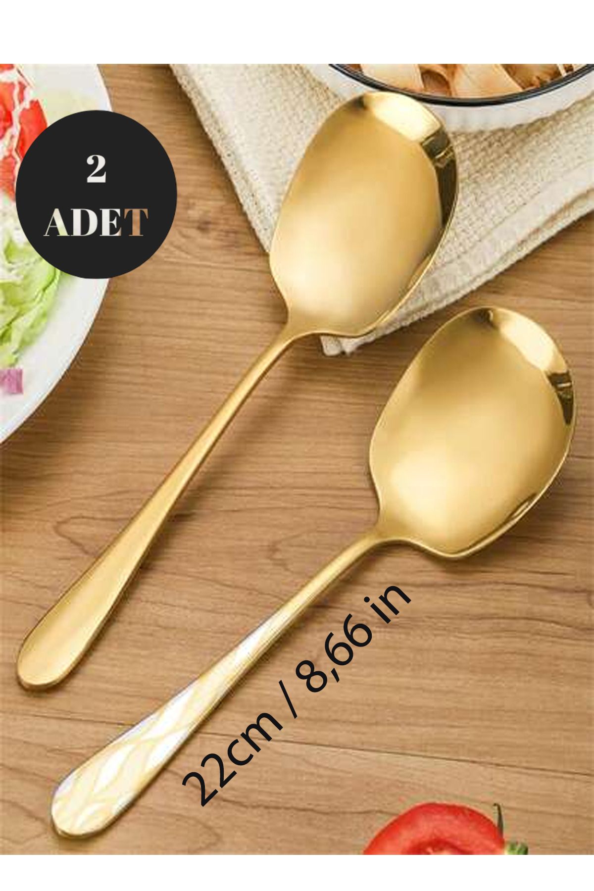 Parland 2 Adet Gold Şık Servis Sunum Pilav Salata ve Tatlı Servis Kaşığı Paslanmaz Çelik Parlak 21 cm