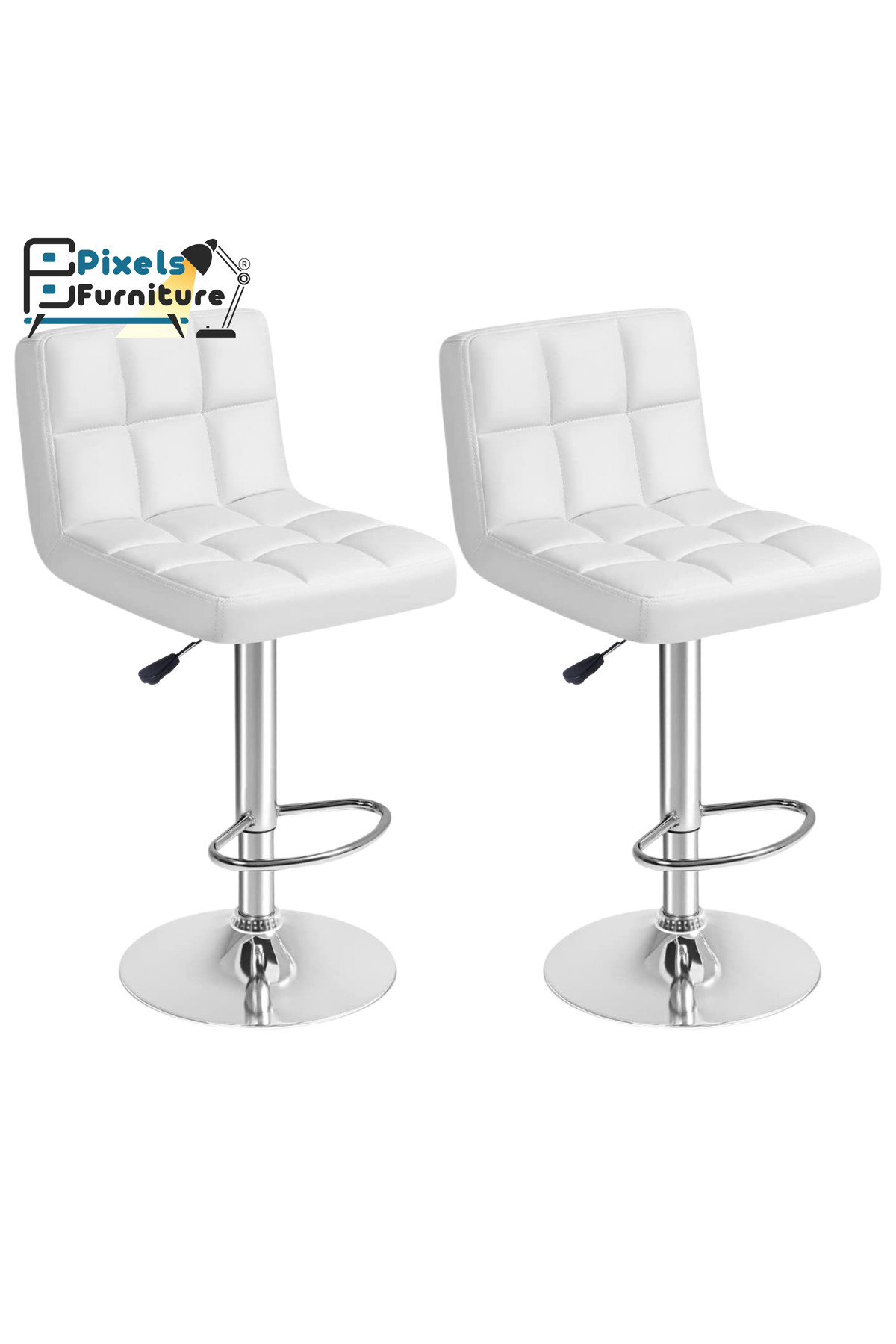 PixelsFurniture-Set of 2 Pixel Furniture Bar Stools Adjustable Modern Design Swivel Leather Backrest Footrest 1