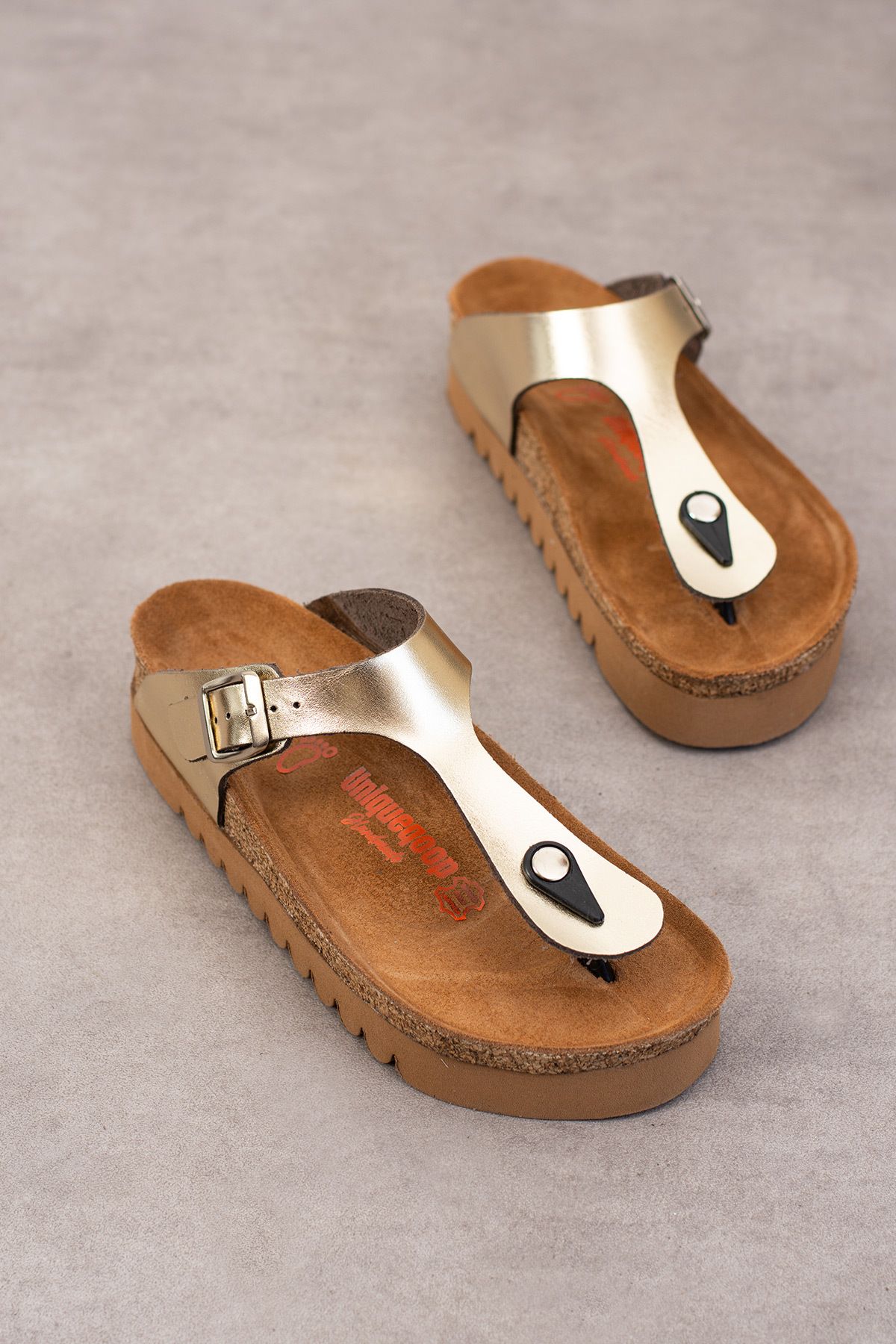 Uniqueqoop-Madrid Genuine Leather Cork Sole Flip Flops High Eva Women's Slippers 5