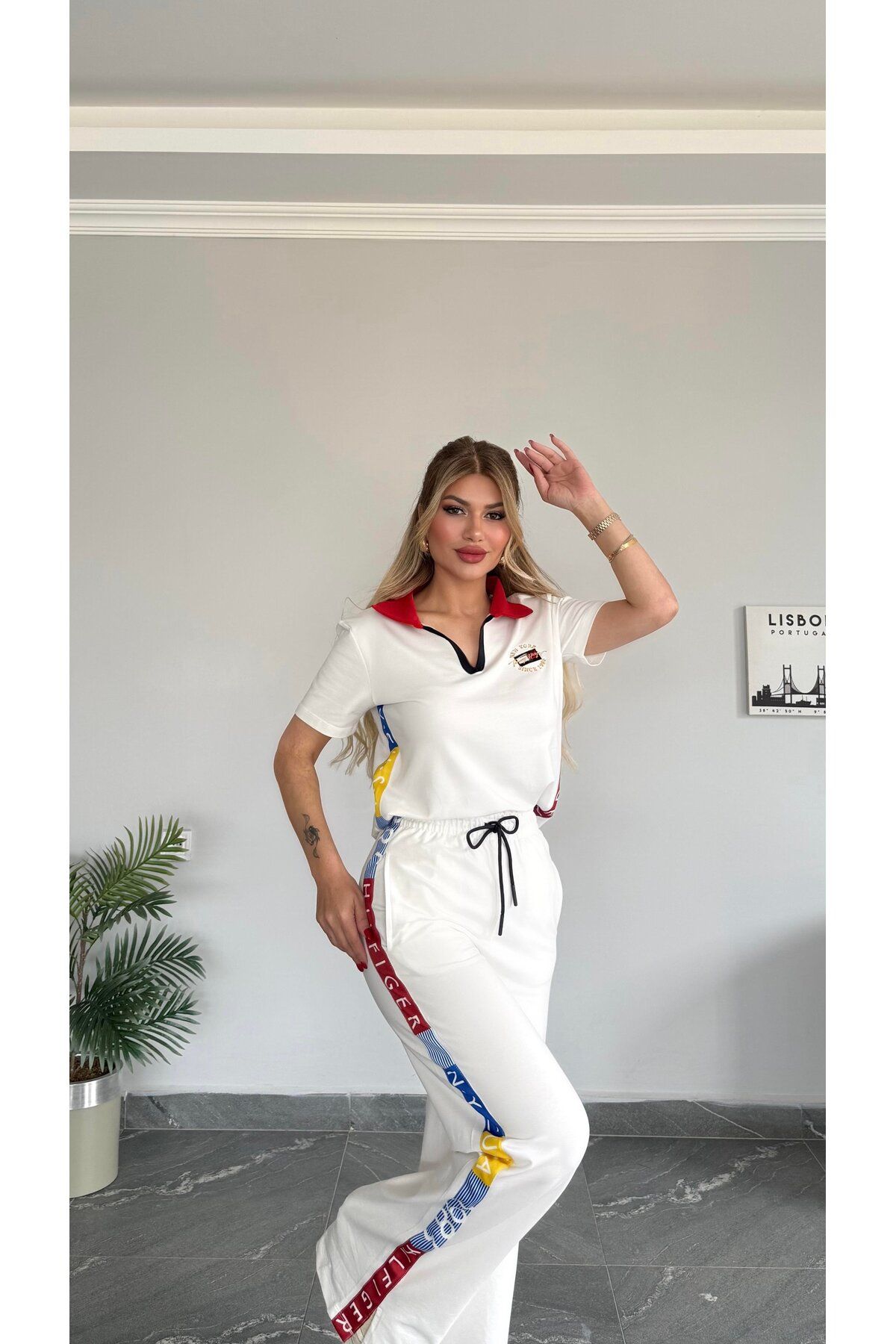 bonibon butikk Kadın Yeni Sezon Polo Yaka Esnek Licralı 2 İplik Kompakt Kumaş Takım