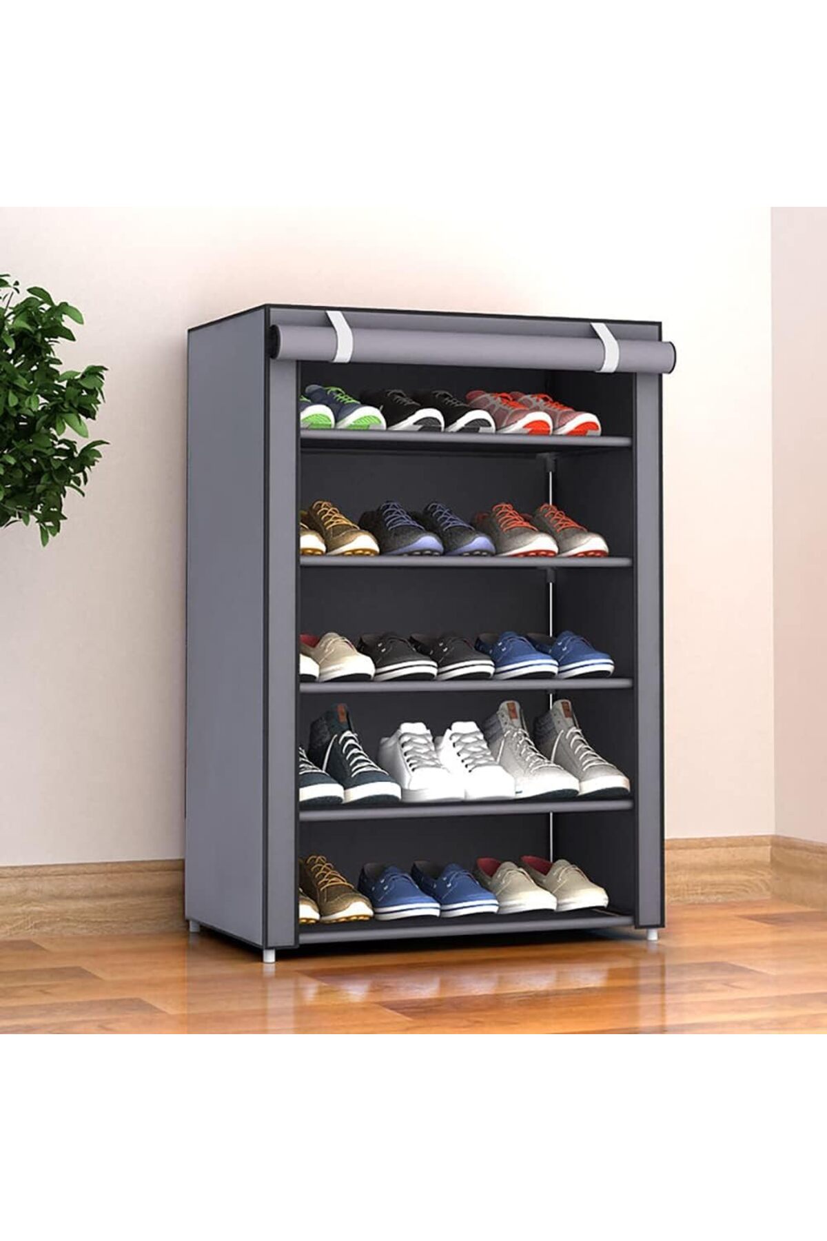 خزانة احذية برفوف سهلة التجميع من 5 طبقات – رمادي