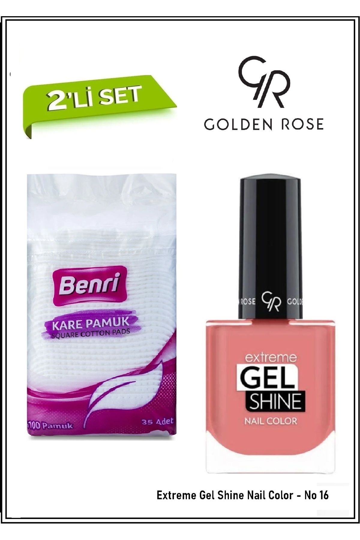 Golden Rose %100 Kare Pamuk + Golden Rose Extreme Gel Oje - 2 Adet Avantajlı Makyaj Seti