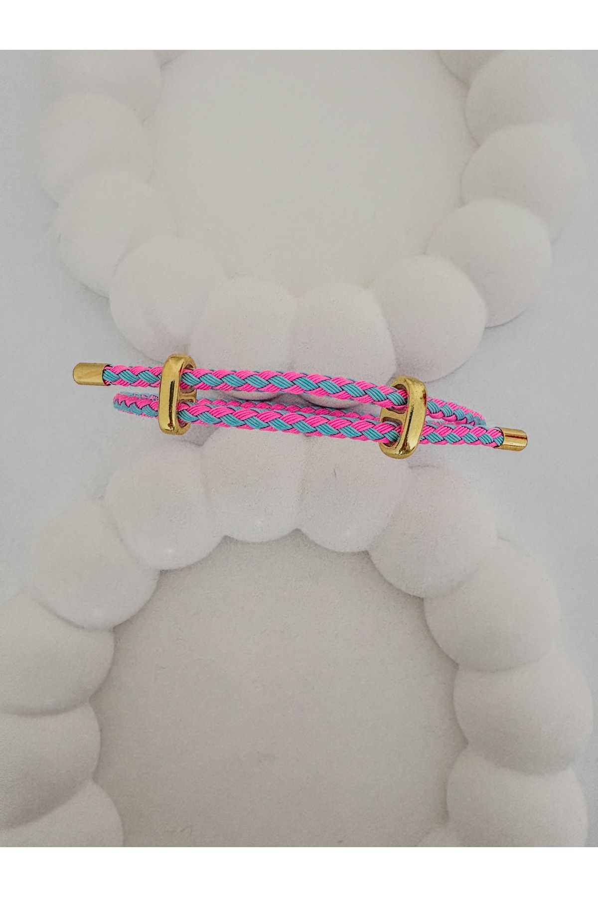 LeyyaJewelry Pembe-Açık Mavi Kalın İpli Çelik Bileklik