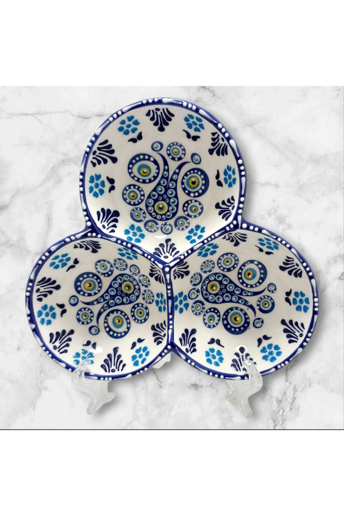 Kızıltüy Shop 3 Bölmeli Nazar Desenli Çerez Tabağı