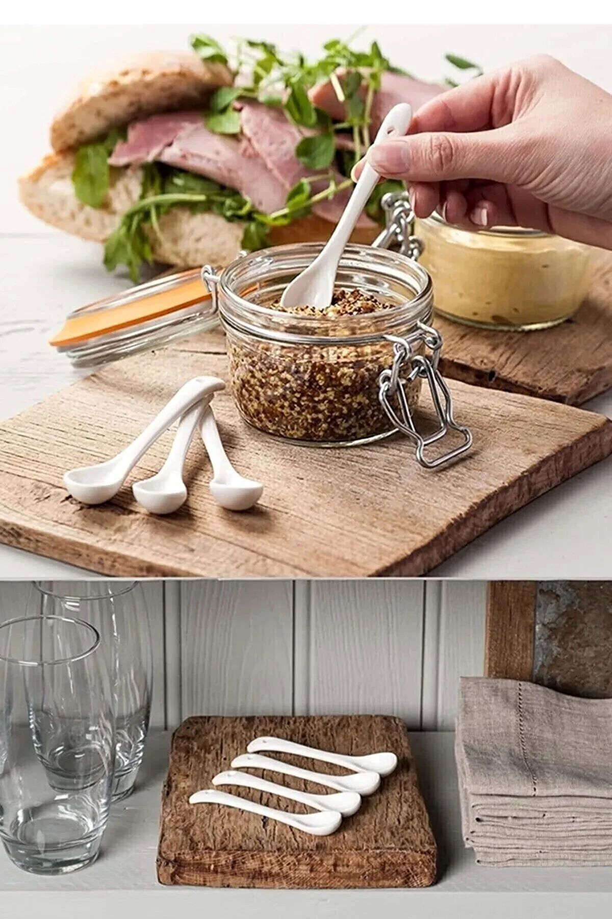 Parland 6 Adet Beyaz Lüx Porselen Kaşık Mama Kaşığı Şeker Kaşığı Çay, Tatlı, Reçel Kahvaltılık Kaşık 12cm