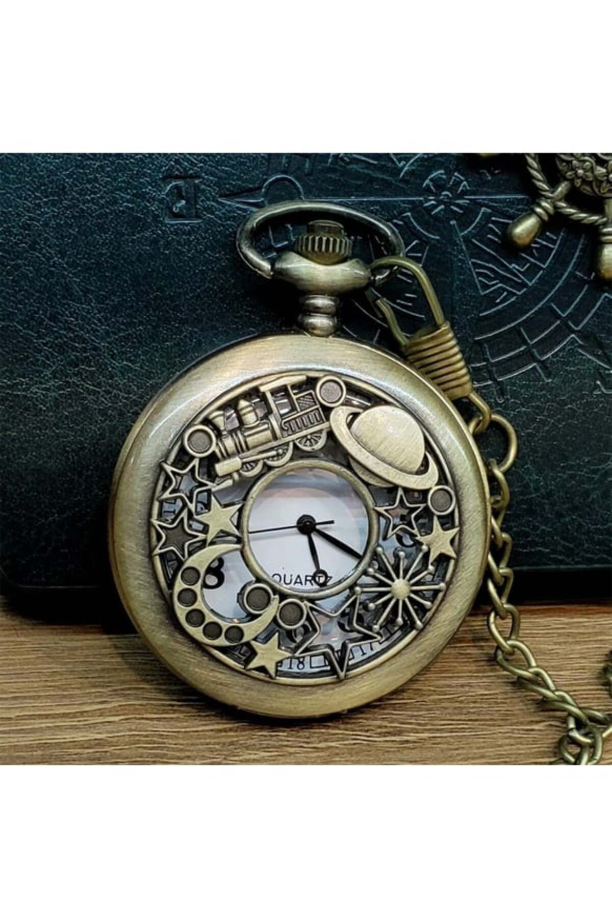 keyfimshop Kişiye Özel Köstekli Cep Saati Ouartz Antika Vintage Zincirli Cep Saati