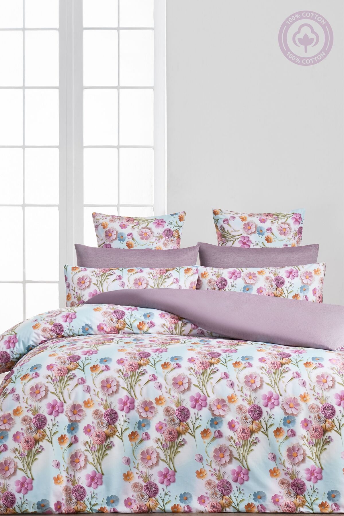 Sheri Home Tekstil YENİ Lastikli Çarşaflı Çift Kişilik Nevresim Takımı 3D BASKI KUMAŞ | MAVİflowers88