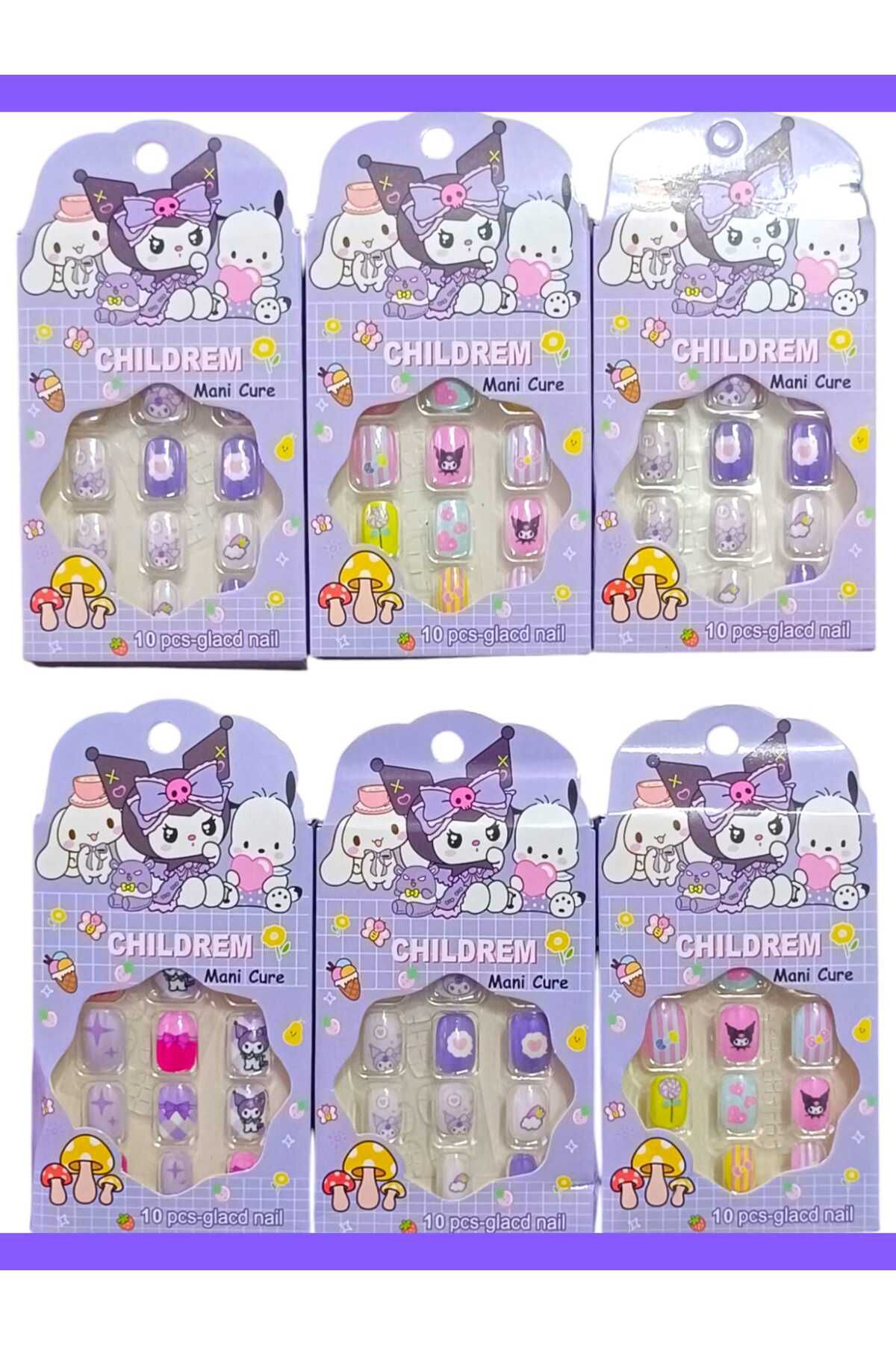 Eva Rose 6 Paket Kendinden Yapışkanlı takma Tırnak Çocuk takma Tırnak Kız çocuk Tırnak Çocuk Takma Tırnağı