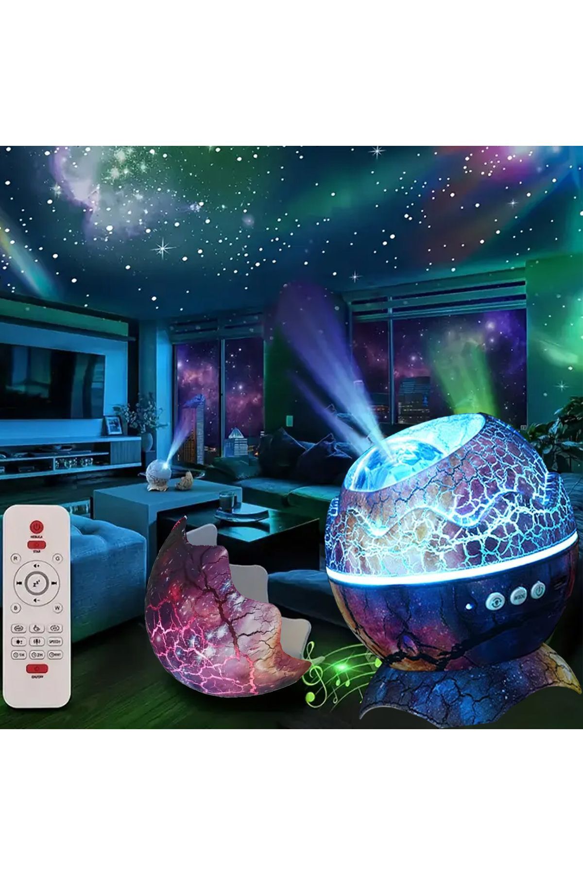 EXENAR Dinozor Yumurtası Galaxy Projektör Gökyüzü Projeksiyon Gece Lambası USB Girişli Bluetooth Hoparlör