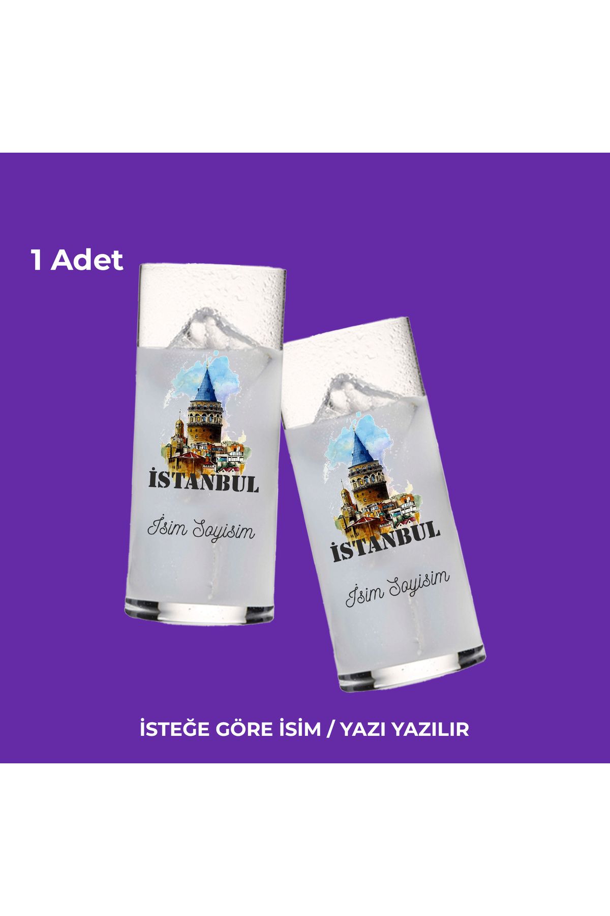Ceymas Hediyelik İsme Özel Galata Kulesi Baskılı Kişiye Özel Rakı Bardağı