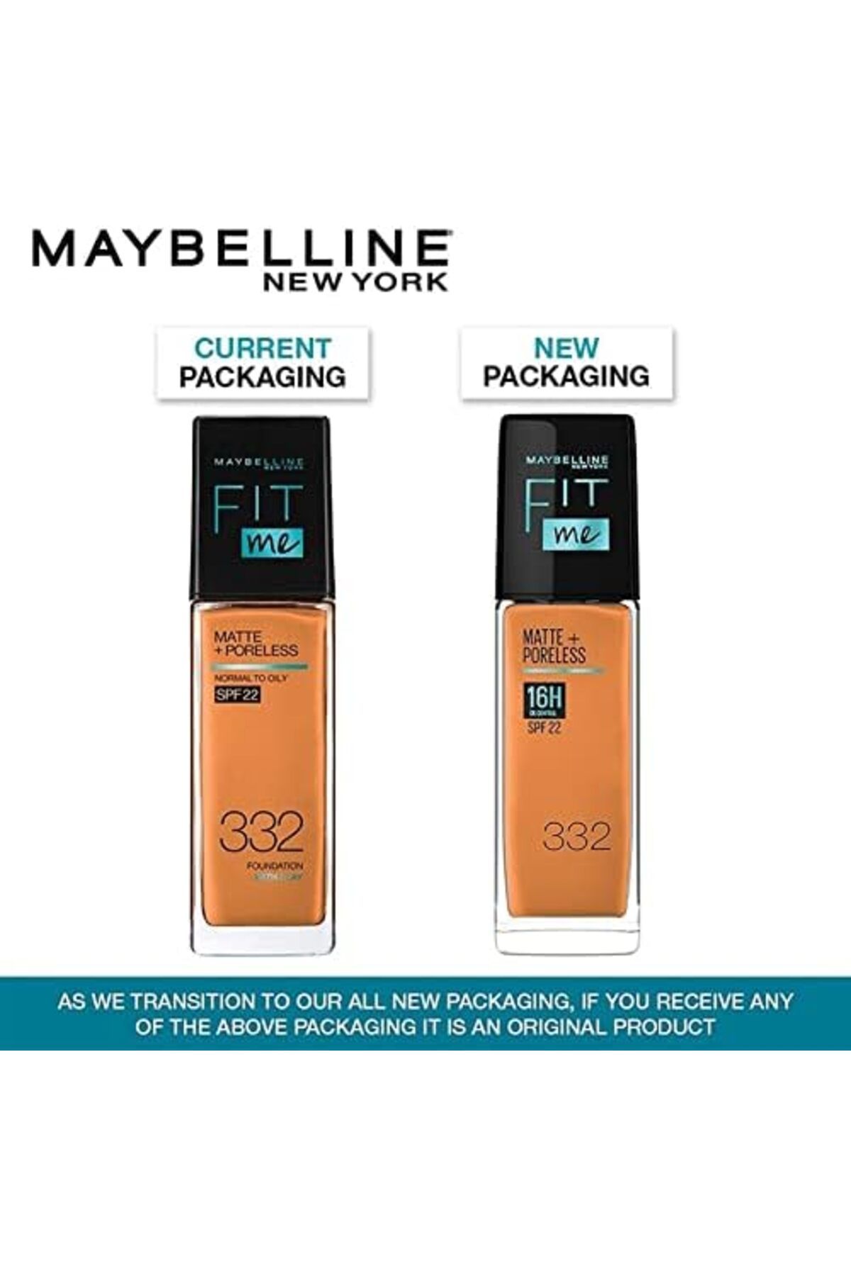 Maybelline New York-Fit Me Matte + Poreless Liquid Foundation SPF 22 332 Golden Caramel 30ml for Com 2