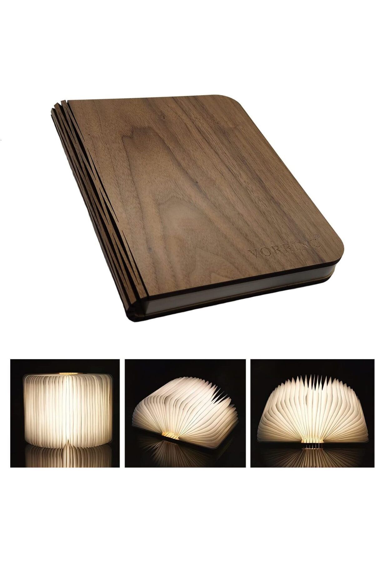 VORRINC Ahşap Katlanabilir Manyetik Kitap Lambası - Dekoratif LED (Siyah Ceviz) 21 x 16,5 x 2,5 cm