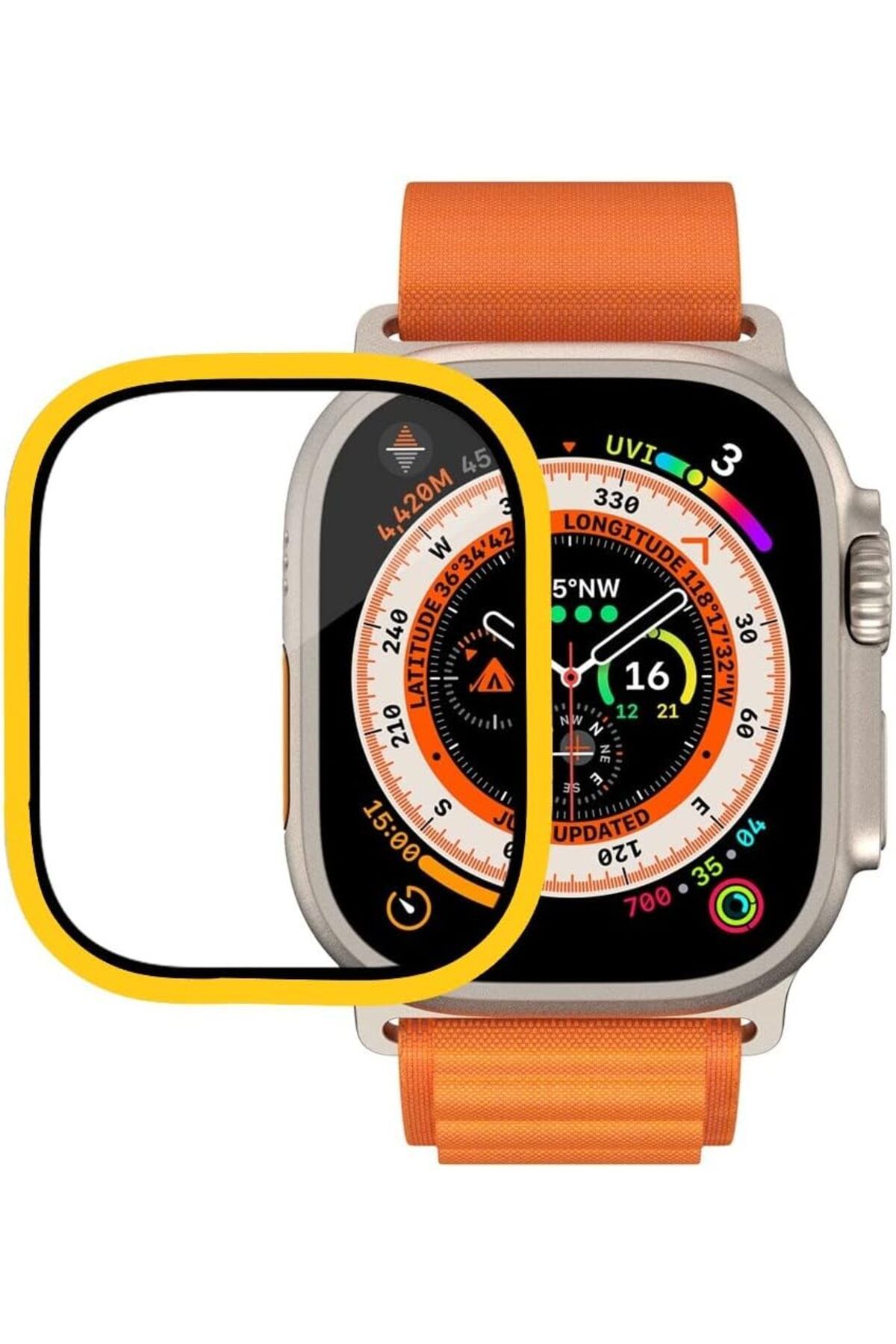 ÇAĞUR KDROGLU Watch Ultra 49mm İçin Metal Kenarlıklı Ekranı ve Çevresini Tamamen Kapatan 9h Sertliğ