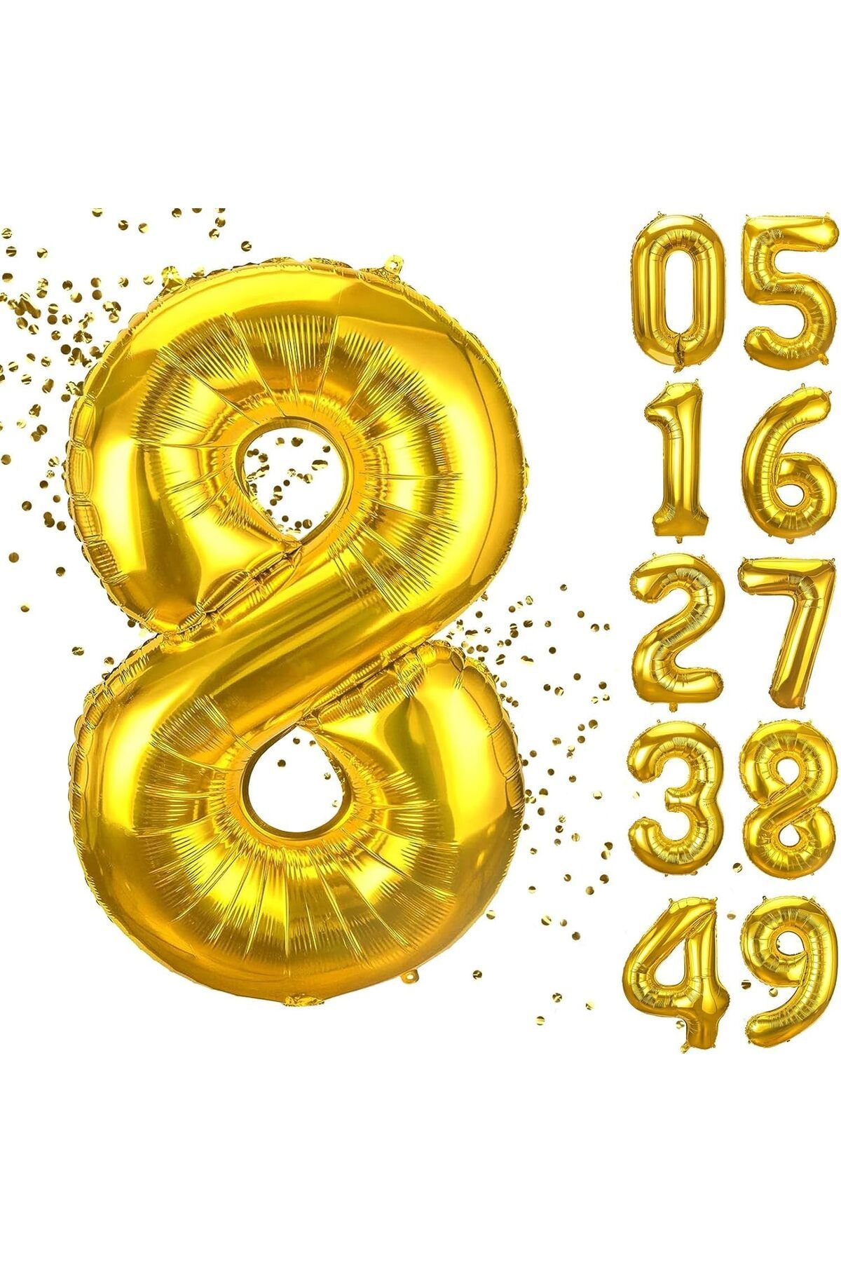STOREMAX htpshopmx 8 Yaş Doğum Günü Rakamlı Balon Yaş Günü Gold Renk Uçan Balon 102 cm Doğum Günü