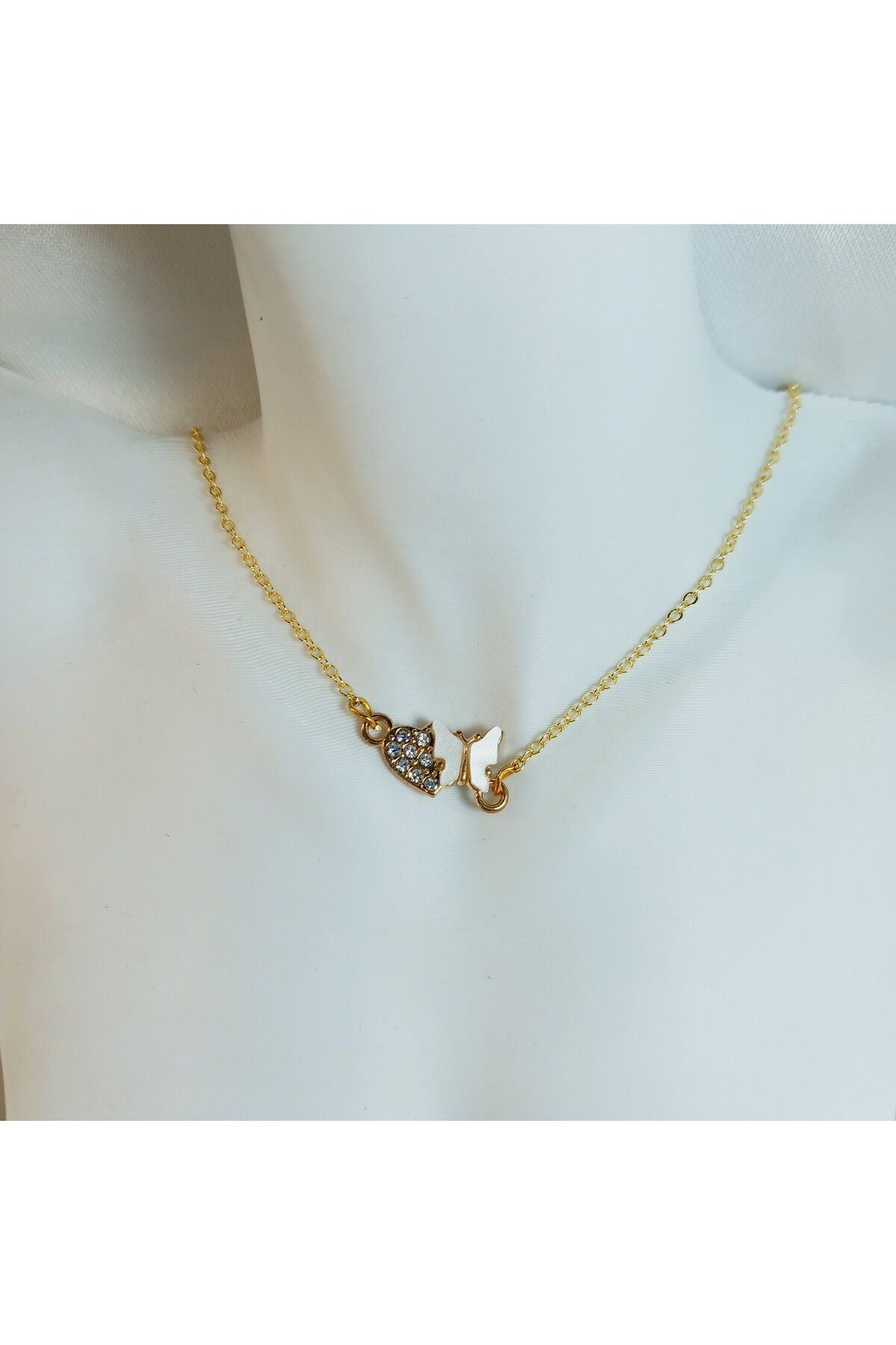 Crystal Atelier Altın Kaplama Rodyum Zirkon Taşlı Şans Kelebek Kolye-Zirkon Taşlı Kelebek Gold Altın Kolye