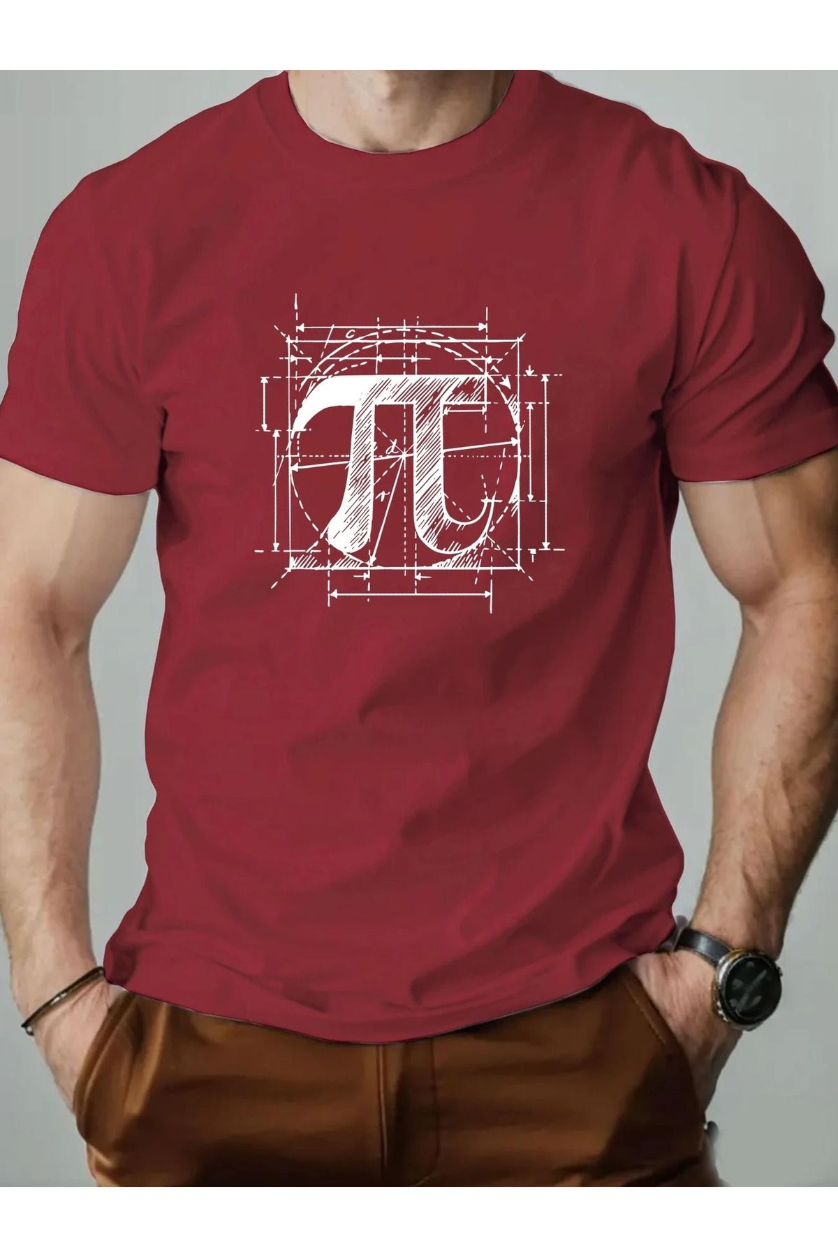 Massgai Unisex Pi Baskılı Oversize %100 Pamuk T-shirt