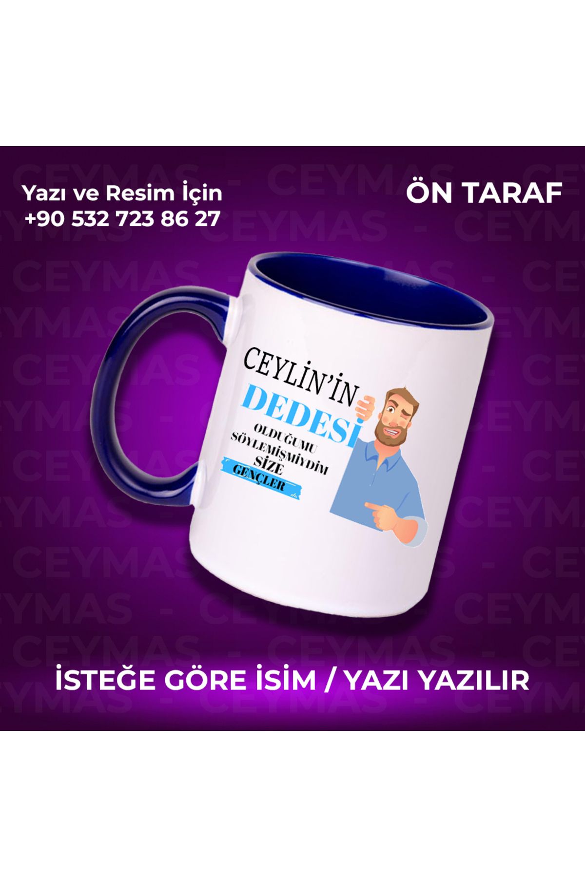 Ceymas Hediyelik Kişiye Özel İsimli Dedesi Olduğumu Söyledimmi Renkli Kupa Bardak