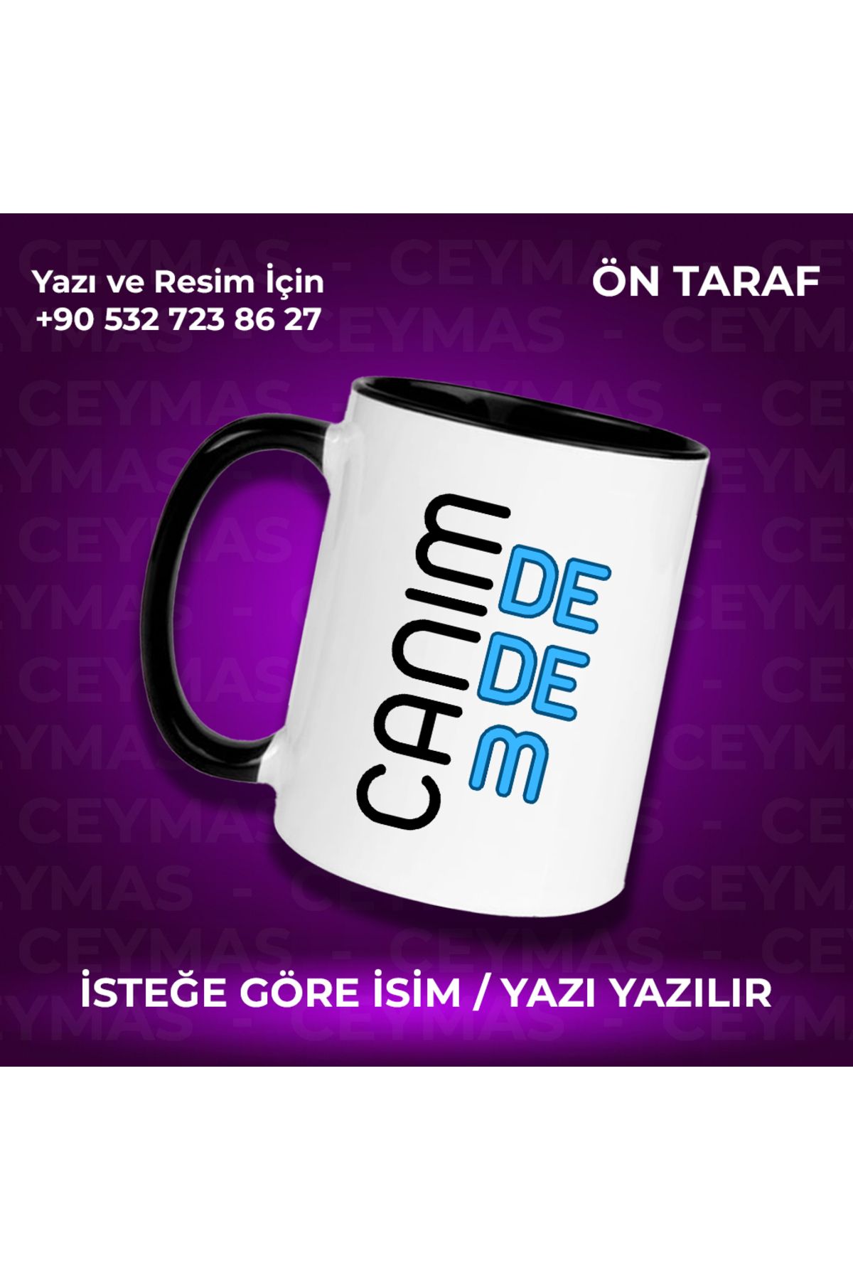 Ceymas Hediyelik Kişiye Özel İsim Baskılı Canım Dedem Baskılı Renkli Kupa Bardak