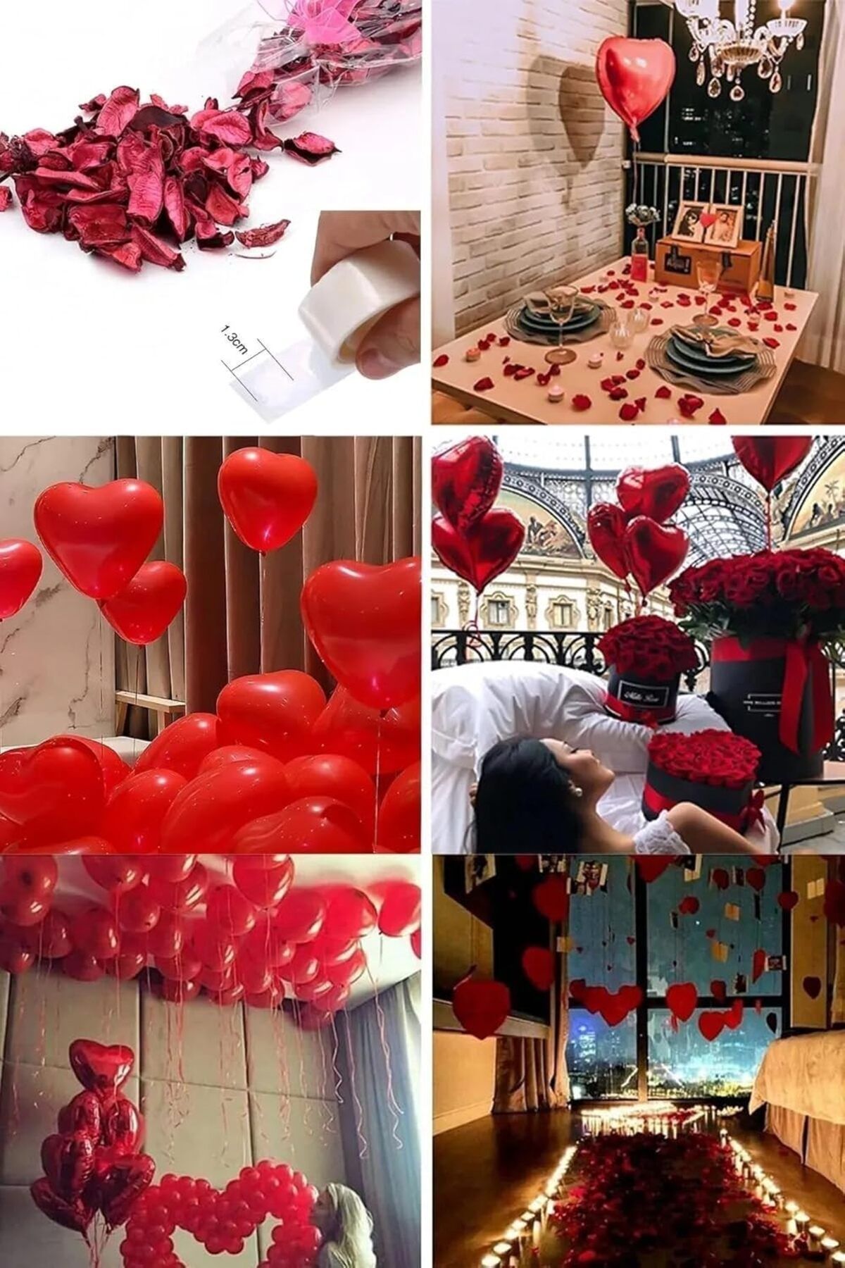 STOREMAX htpshopmx Set Kuru Gül Yaprağı,banner,20 Kalp Balon,20 Beyaz Mum Romantik Hediye 14 Şubat strhtt