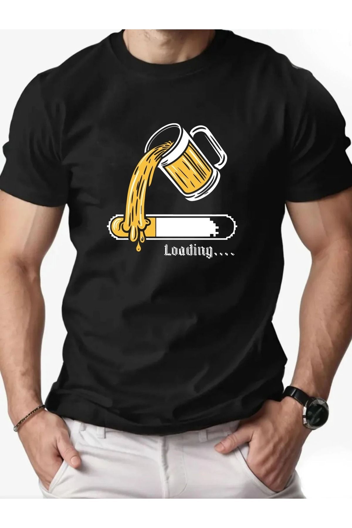 Massgai Unisex Bira Beer Loading Baskılı Oversize %100 Pamuk T-shirt