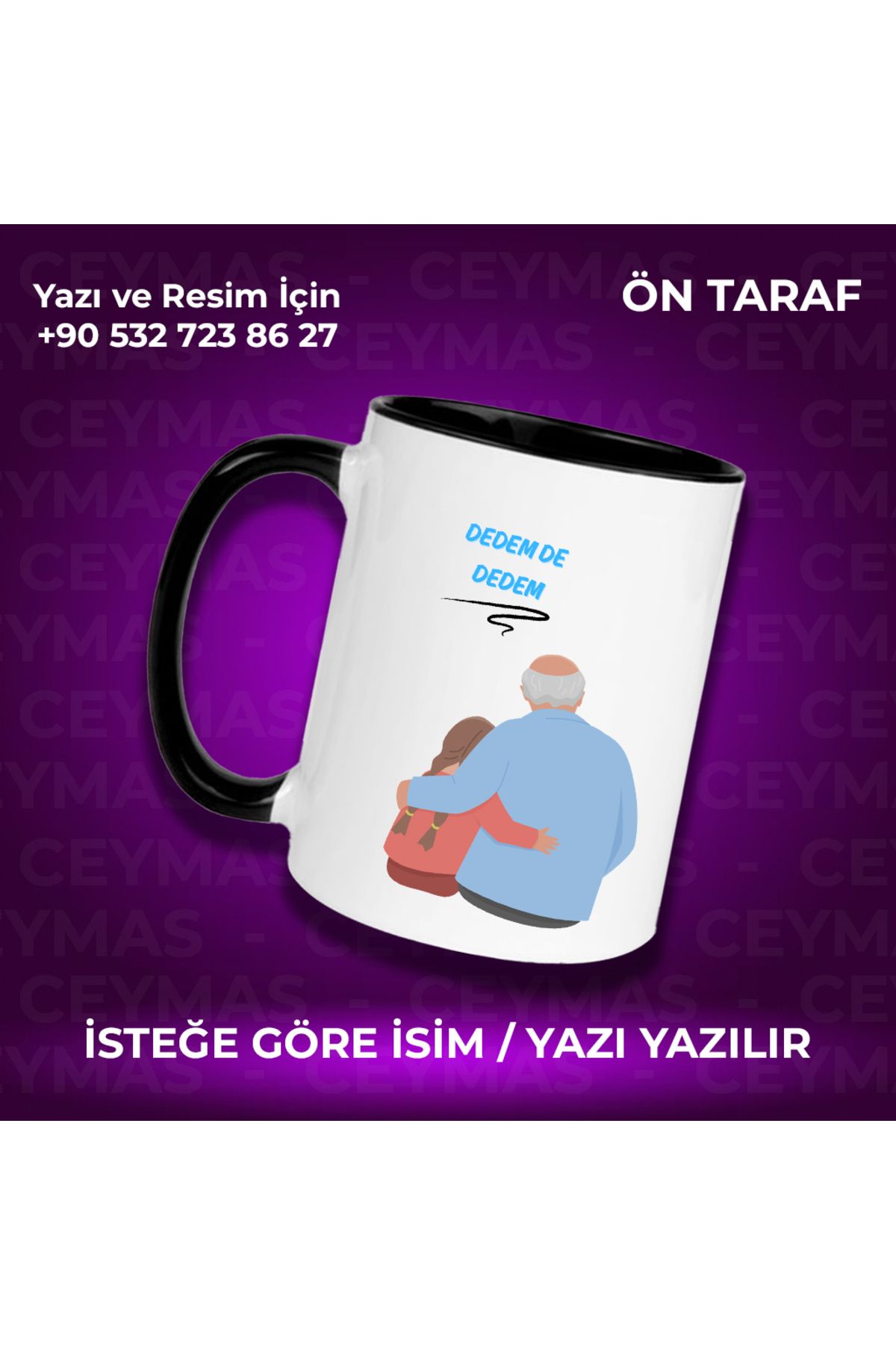 Ceymas Hediyelik Kişiye Özel Dedem de Dedem Baskılı Kupa Bardak