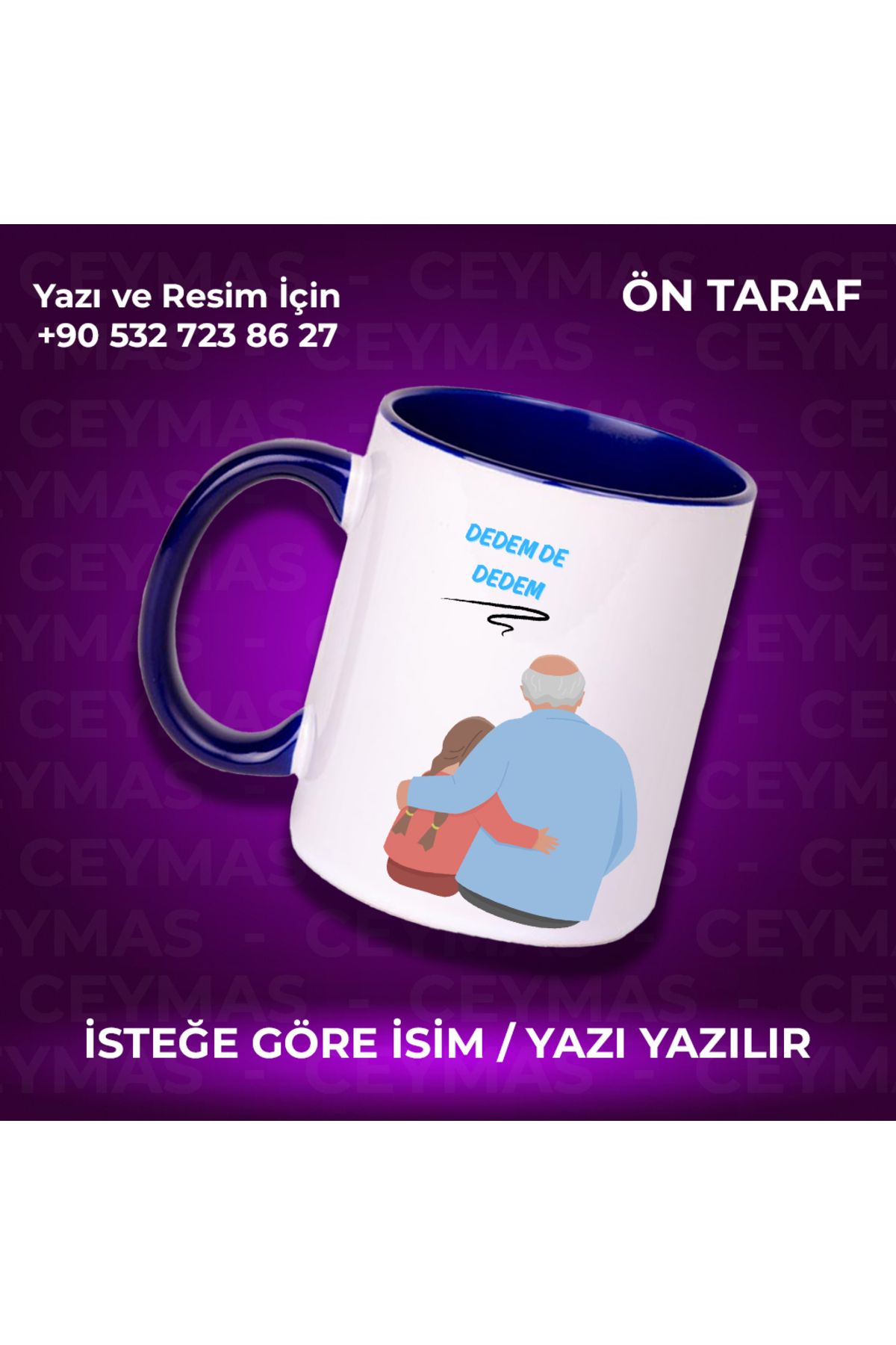 Ceymas Hediyelik Kişiye Özel Dedem de Dedem Baskılı Kupa Bardak