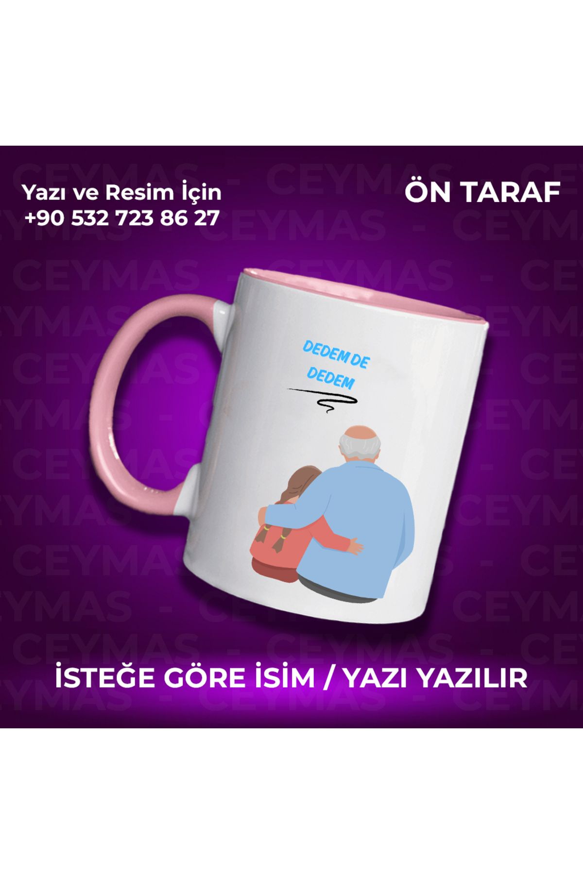 Ceymas Hediyelik Kişiye Özel Dedem de Dedem Baskılı Kupa Bardak