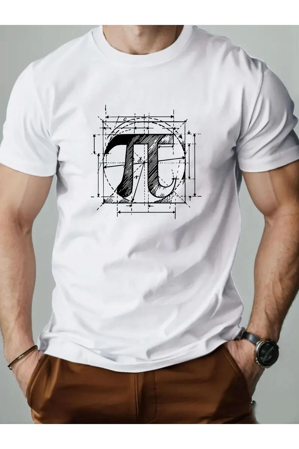 Massgai Unisex Pi Baskılı Oversize %100 Pamuk T-shirt