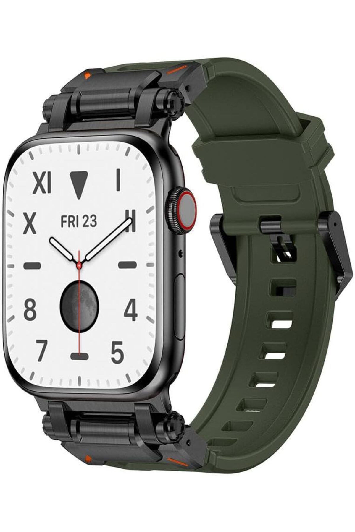 KDROĞLU KDROGLU İle Uyumlu Watch 42mm KRD-101 Titanyum Metal Başlıklı Silikon Kordon Siyah-Yeşil New De
