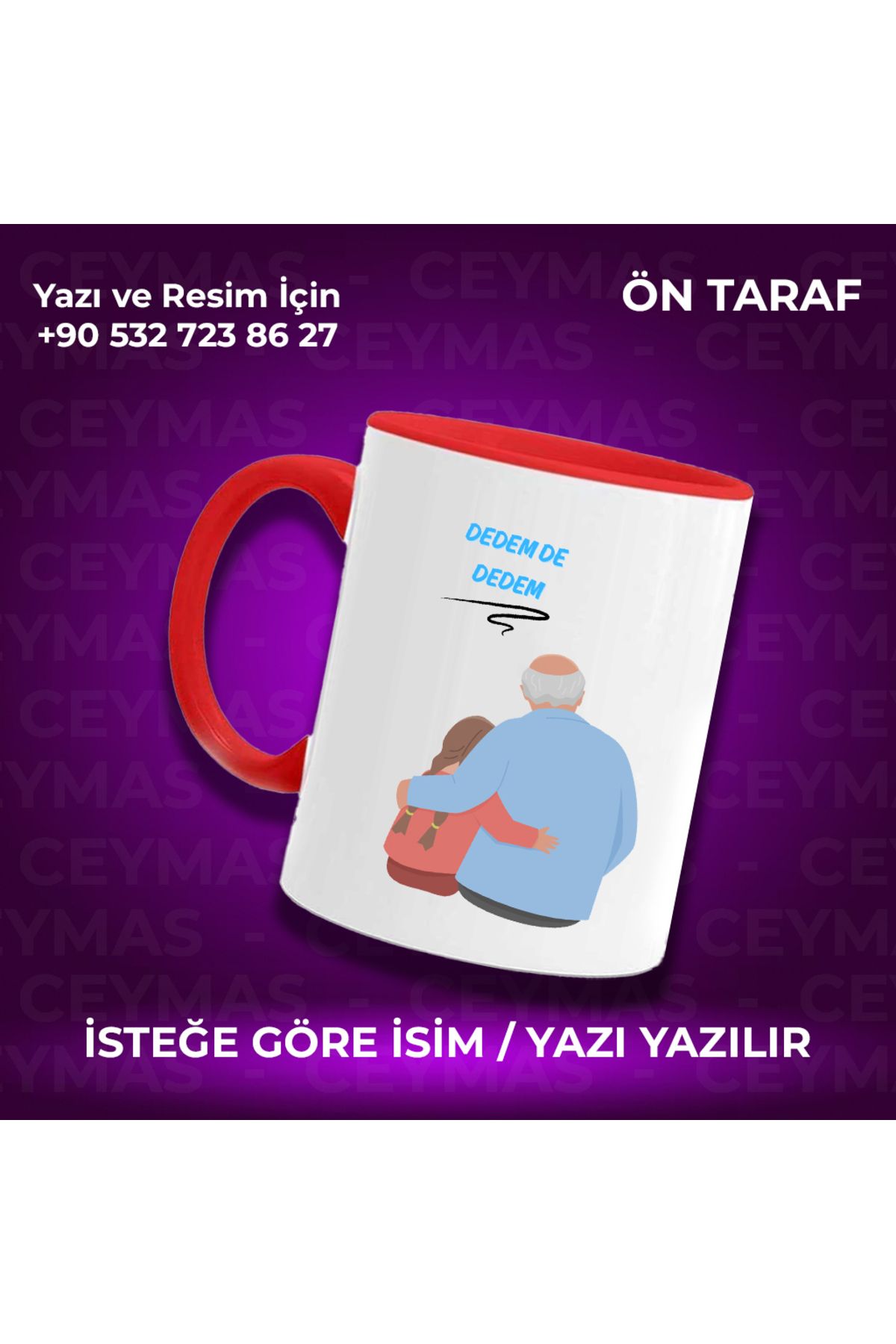 Ceymas Hediyelik Kişiye Özel Dedem de Dedem Baskılı Kupa Bardak